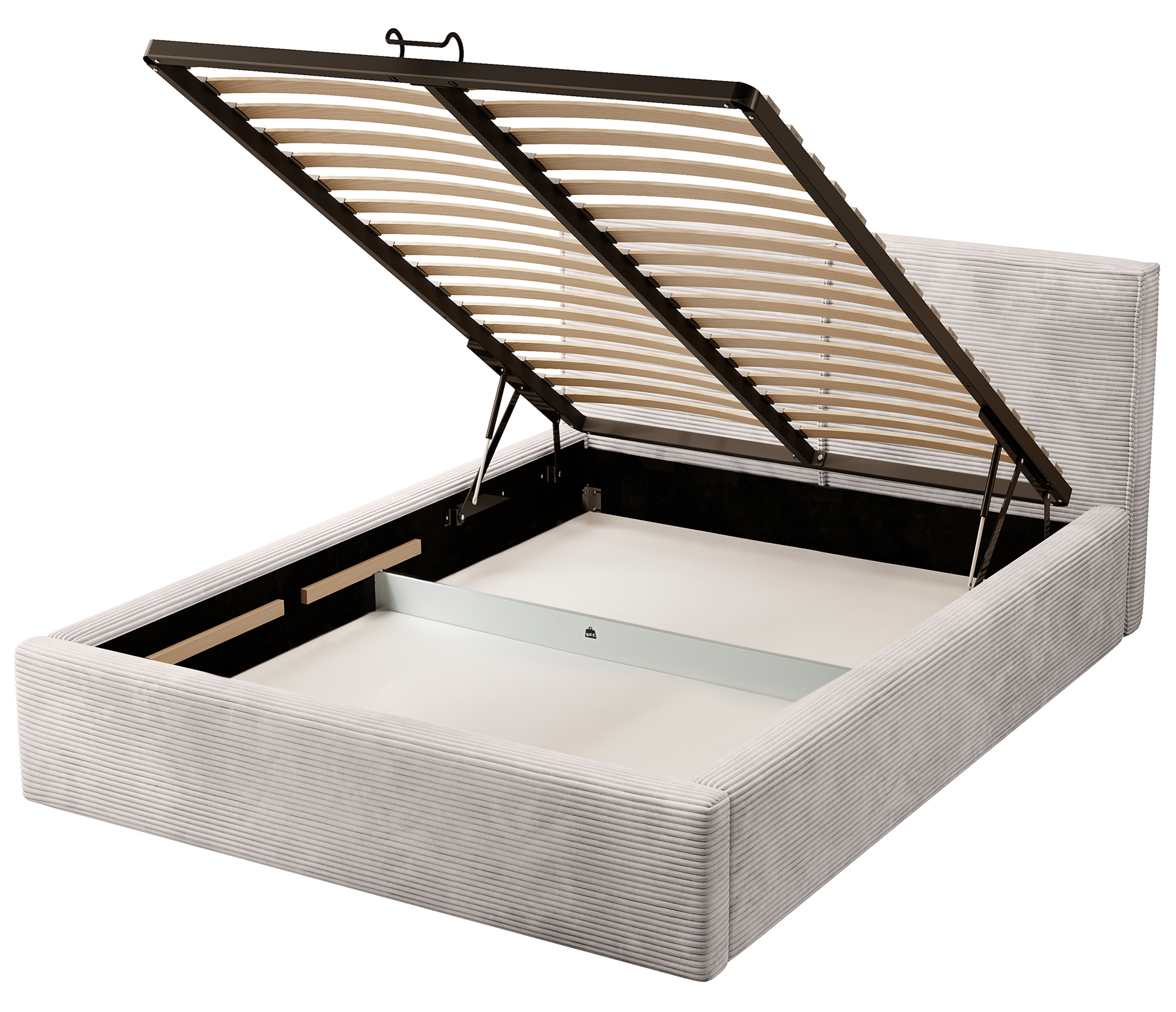Polsterbett 180x200 cm Farese mit Stauraum und Gasdruckfeder, dunkelbeige Cord
