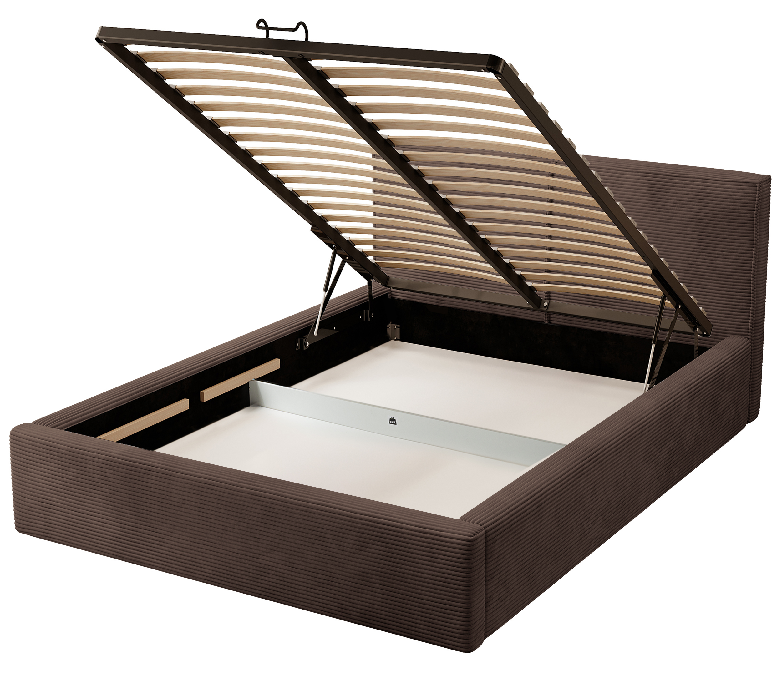 Polsterbett 180x200 cm Farese mit Stauraum und Gasdruckfeder, dunkelbrauner Cord