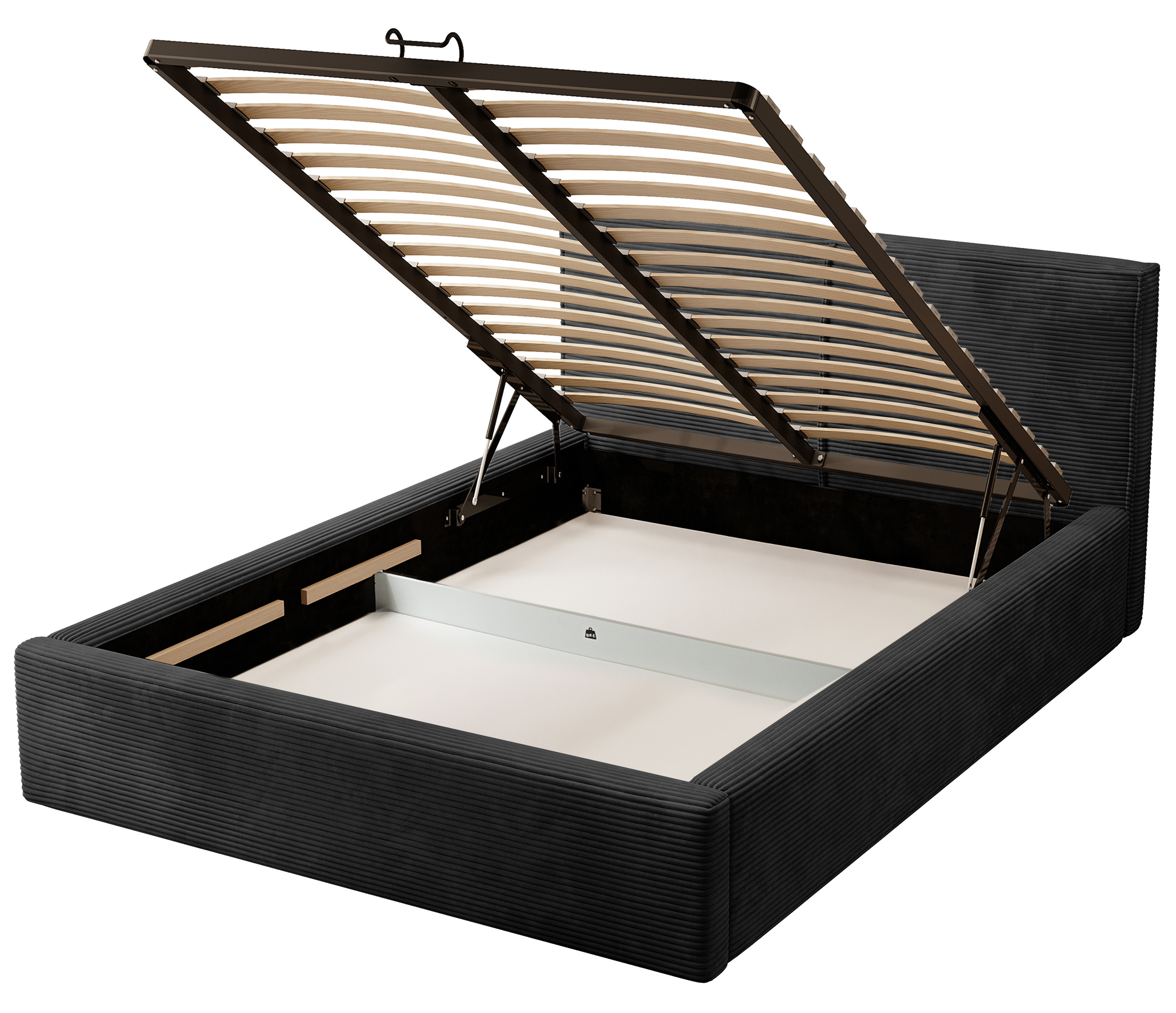Polsterbett 180x200 cm Farese mit Stauraum und Gasdruckfeder, schwarz Cord