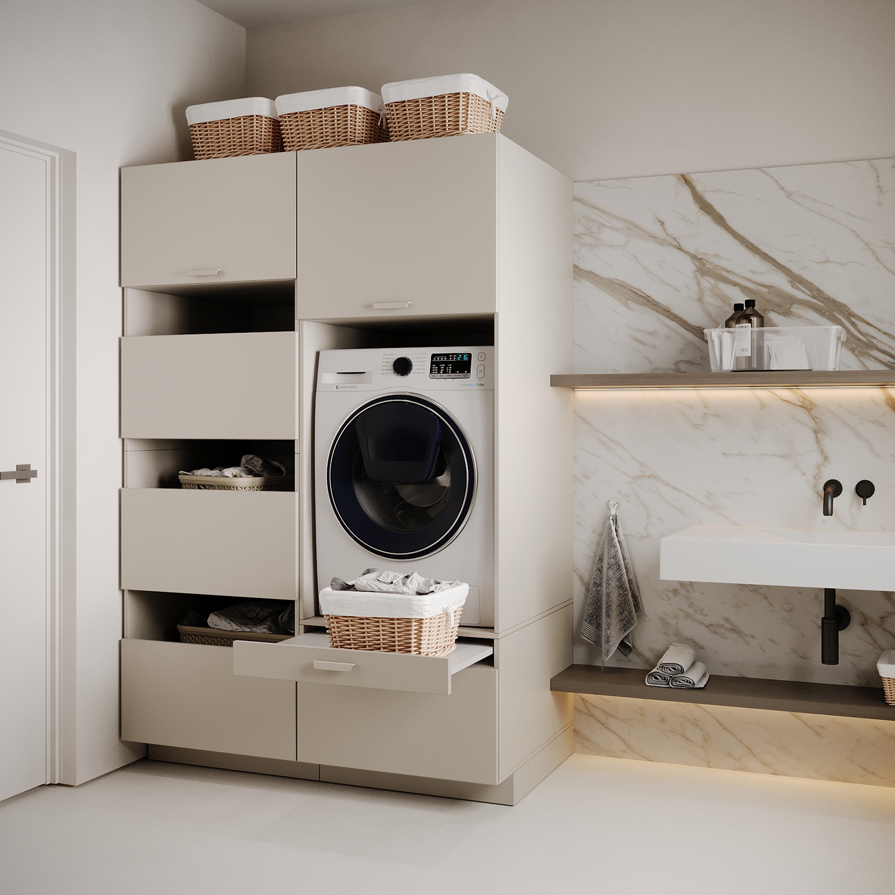 Einfacher Holv-Waschmaschinenschrank mit einer Kammer, Schublade und Regal, 68 cm, Kaschmirfarben