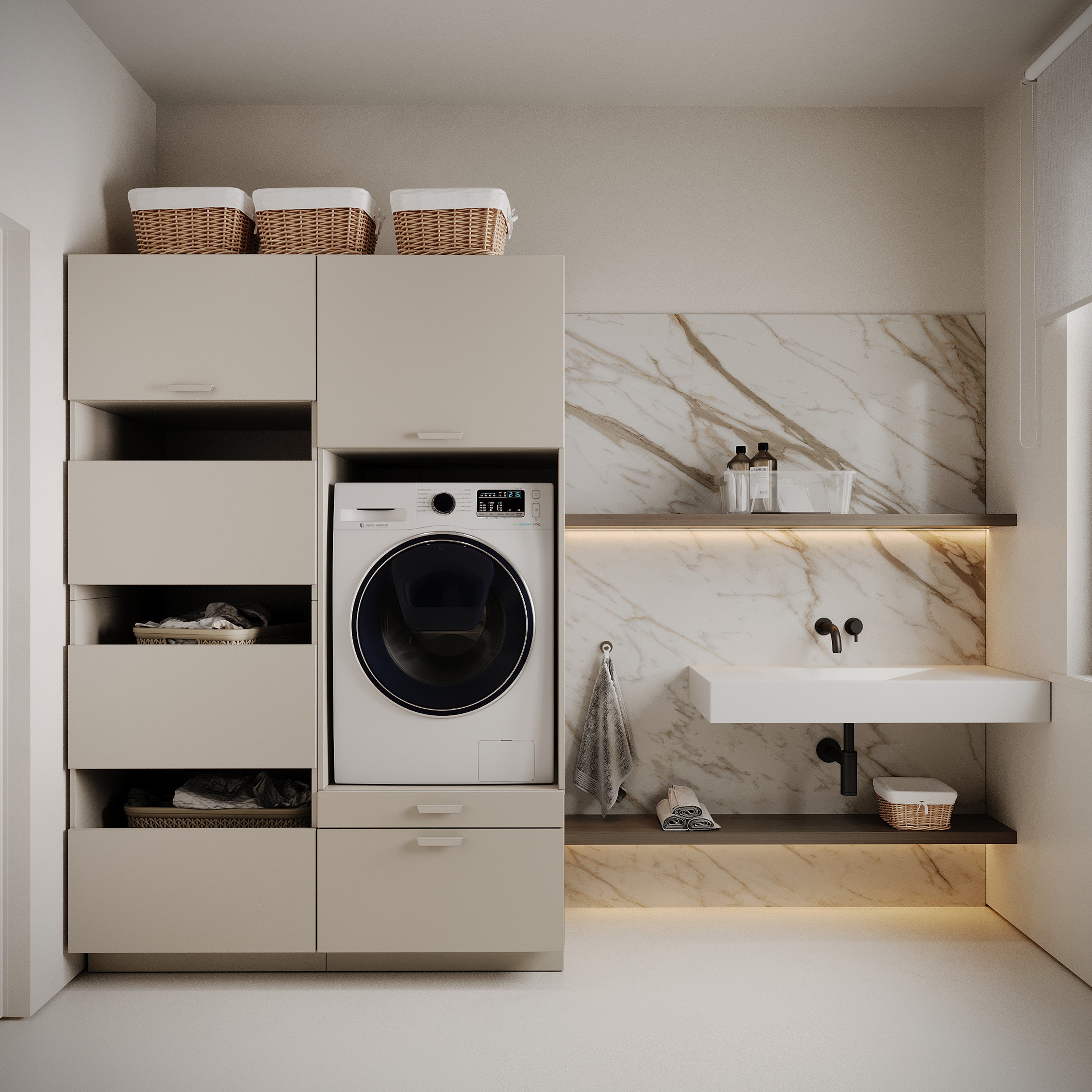 Einfacher Holv-Waschmaschinenschrank mit einer Kammer, Schublade und Regal, 68 cm, Kaschmirfarben