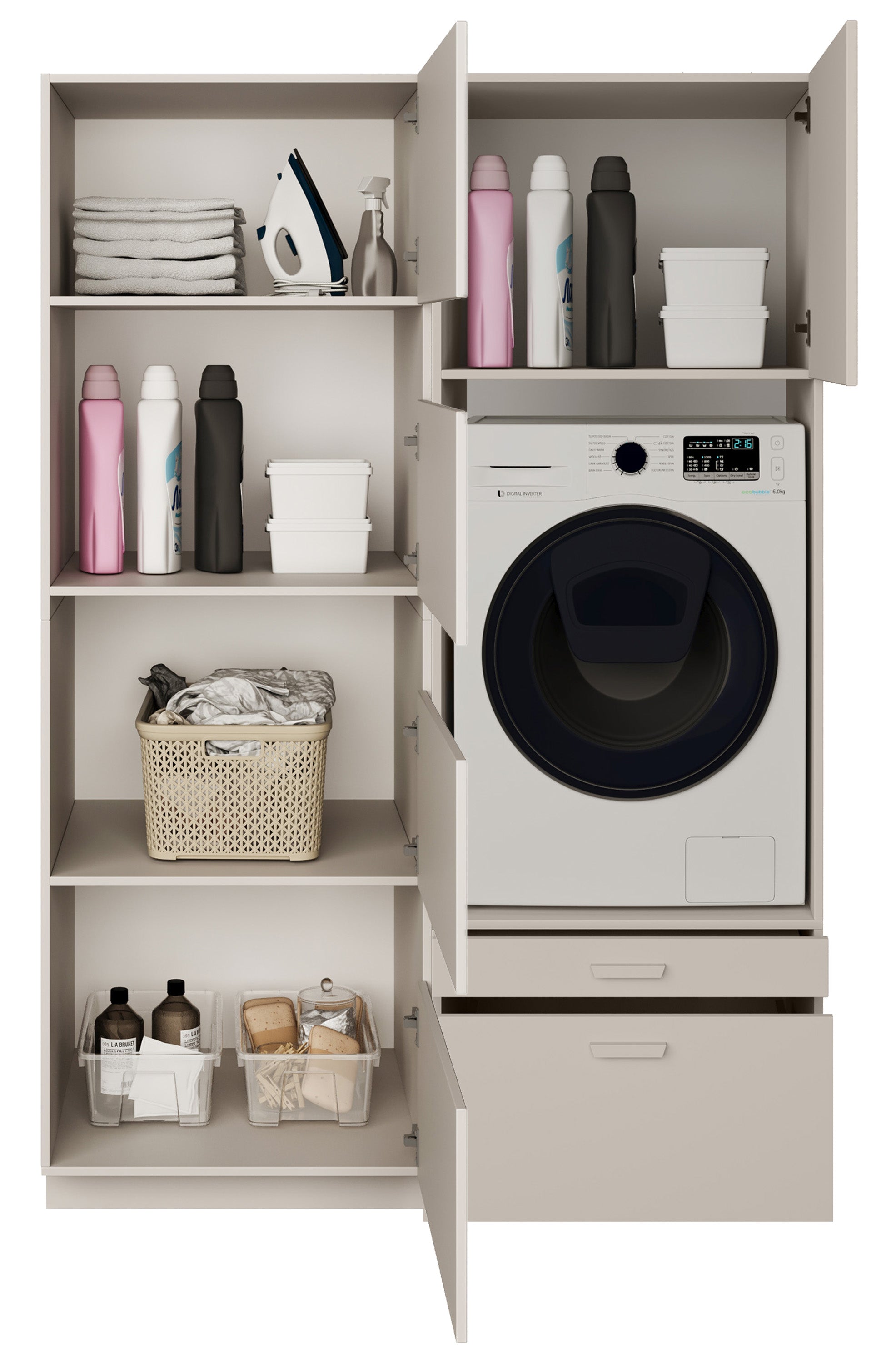 Badezimmermöbel-Set Holv mit einem Ein-Kammer-Schrank für die Waschmaschine, 135 cm, Kaschmir