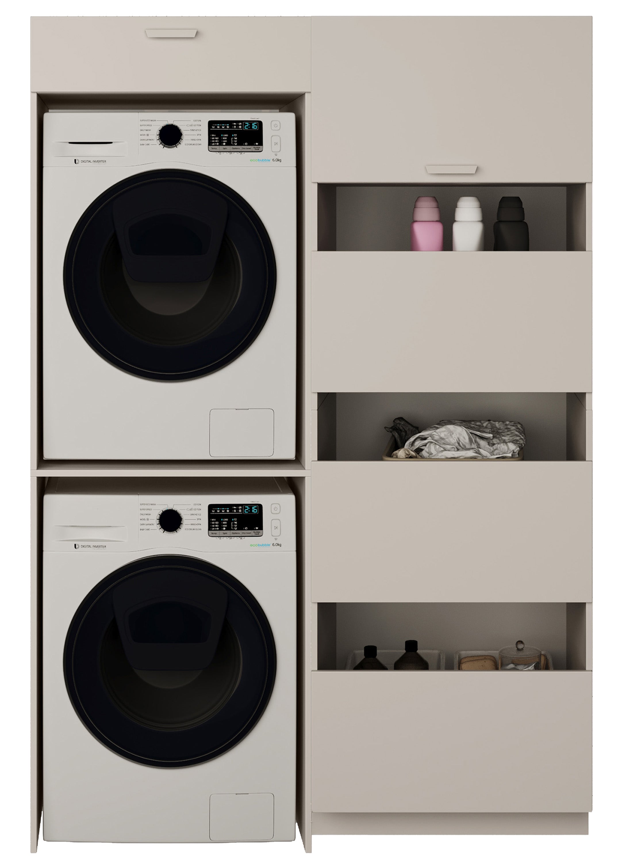 Badezimmermöbel-Set Holv mit zweikammerigem Schrank über der Waschmaschine, 135 cm, Kaschmir