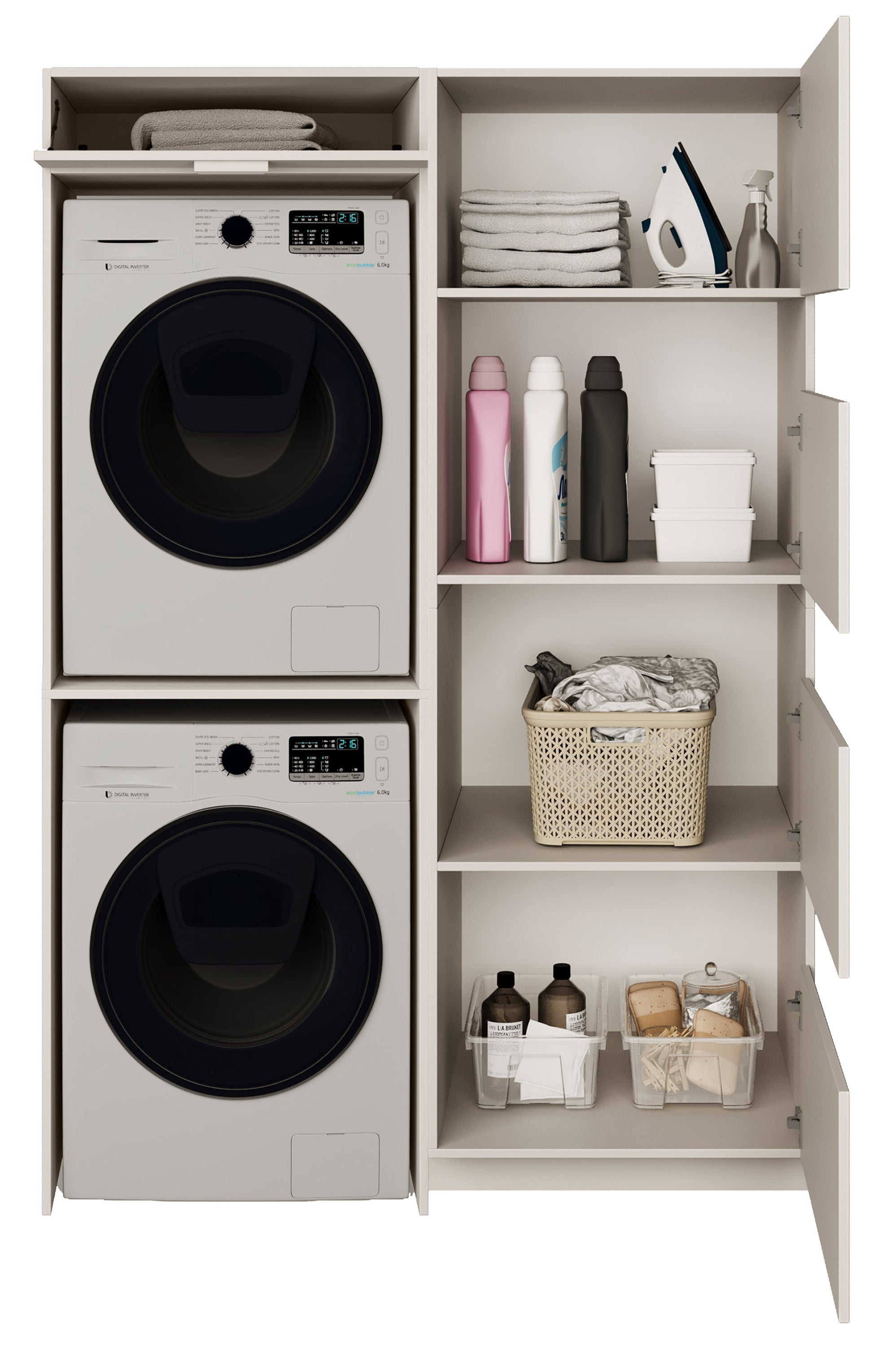 Badezimmermöbel-Set Holv mit zweikammerigem Schrank über der Waschmaschine, 135 cm, Kaschmir