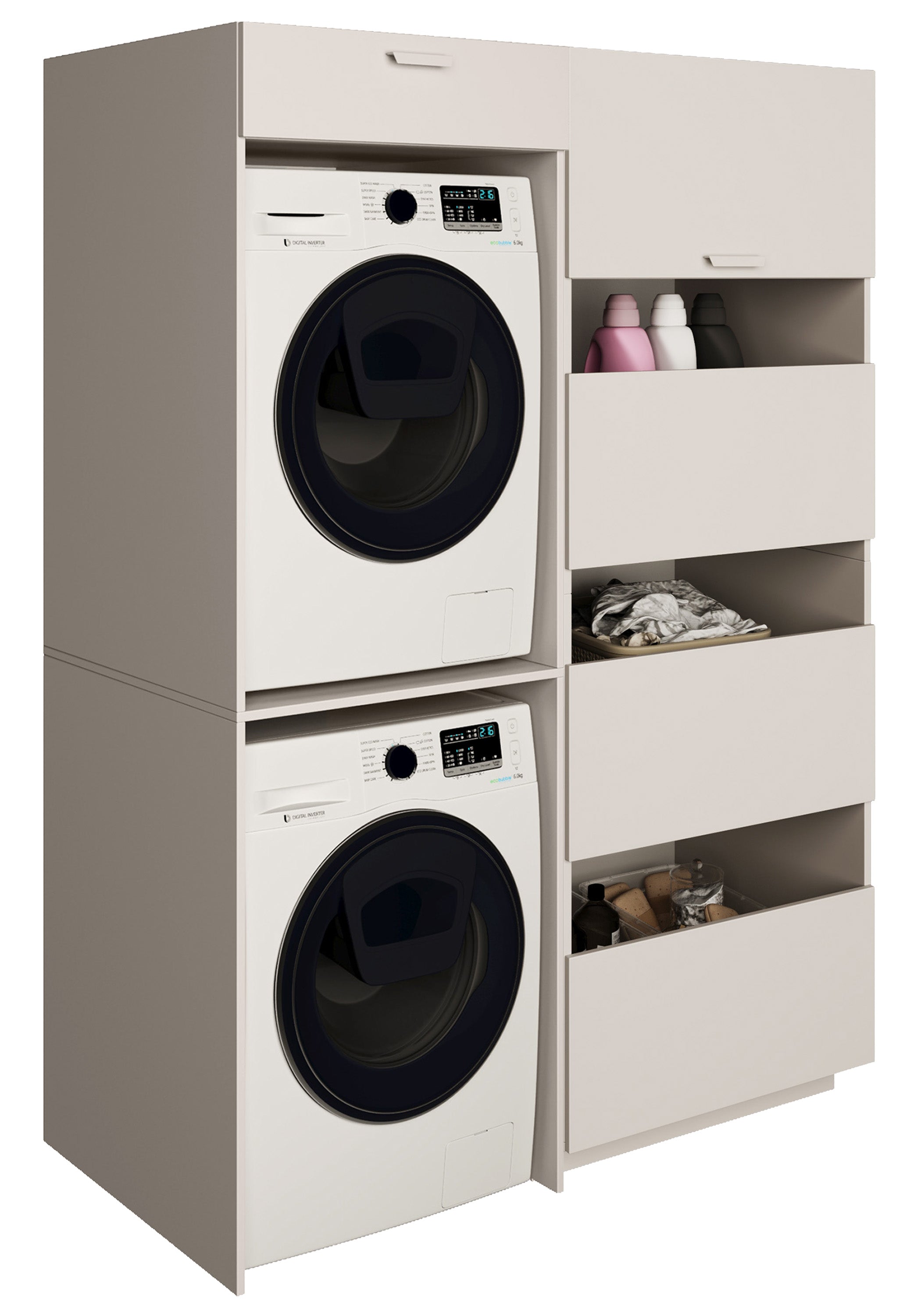Badezimmermöbel-Set Holv mit zweikammerigem Schrank über der Waschmaschine, 135 cm, Kaschmir