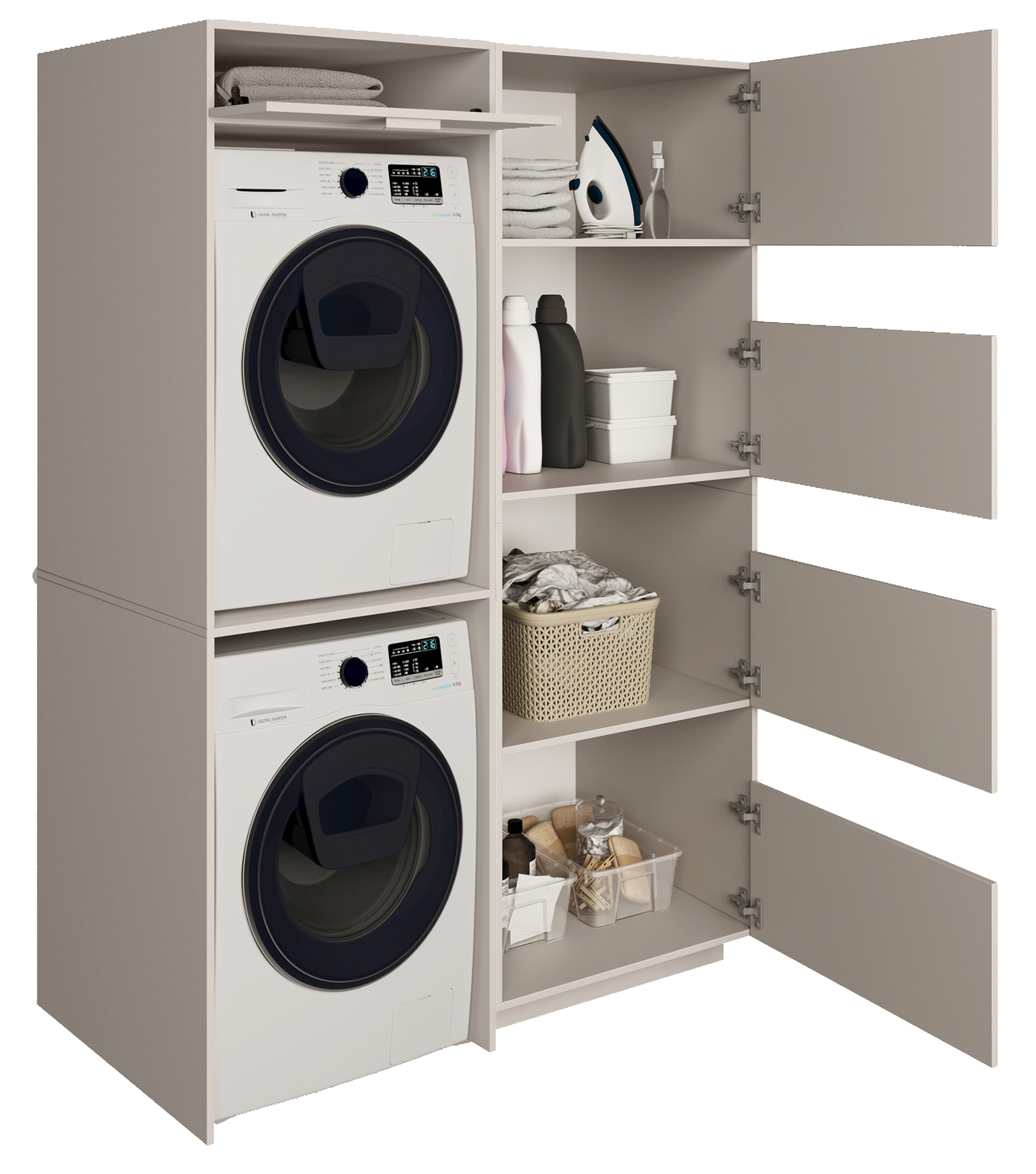 Badezimmermöbel-Set Holv mit zweikammerigem Schrank über der Waschmaschine, 135 cm, Kaschmir