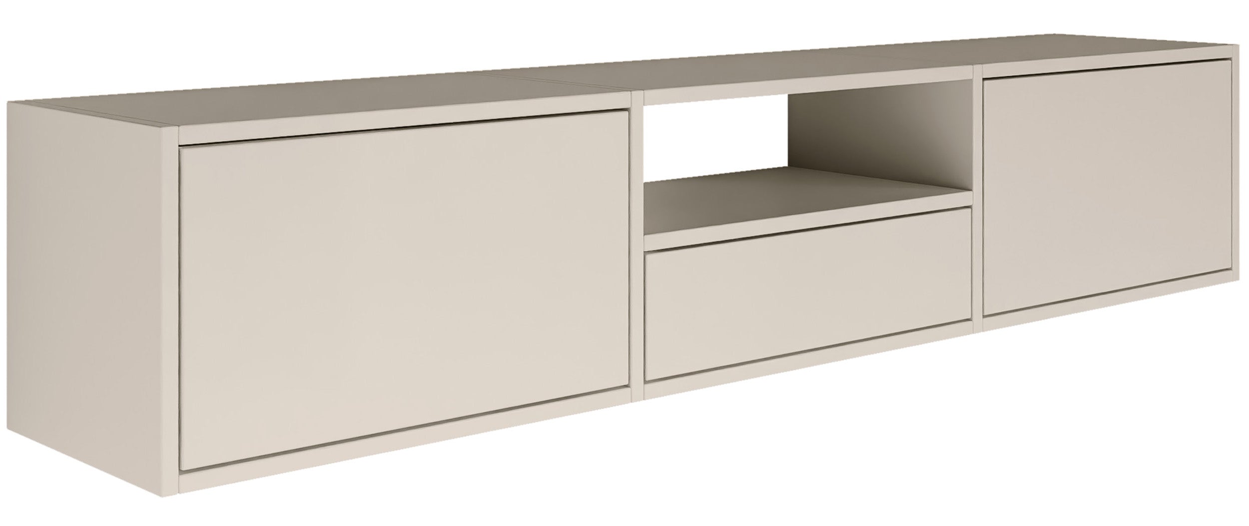 Hängender TV-Schrank Framme mit drei Klappen und Fach, 150 cm, Kaschmir