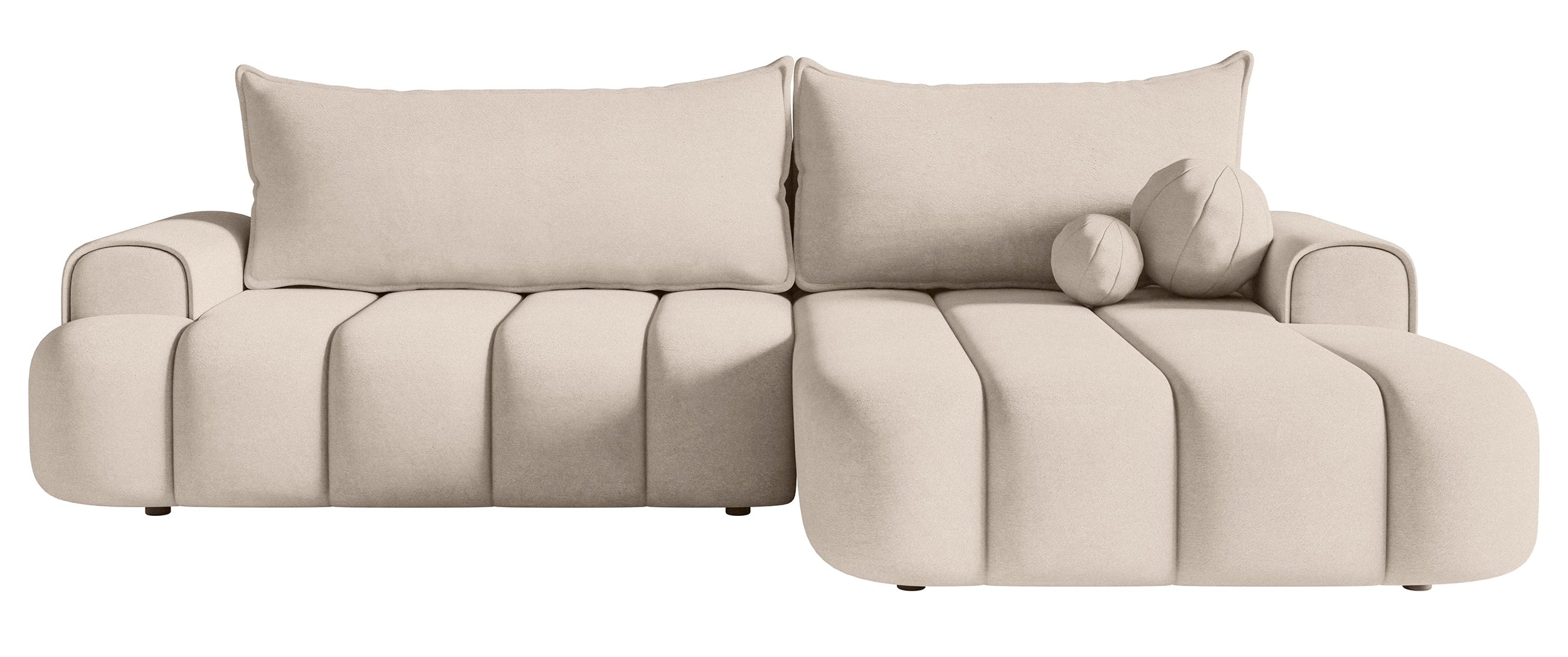 Ecksofa mit Schlaffunktion Dandelino, L-Form, rechtsseitig, mit Stauraum, grau-beiger Samtstoff
