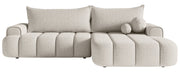 Ecksofa mit Schlaffunktion Dandelino, L-Form, rechtsseitig, mit Stauraum, cremefarbenes Bouclé