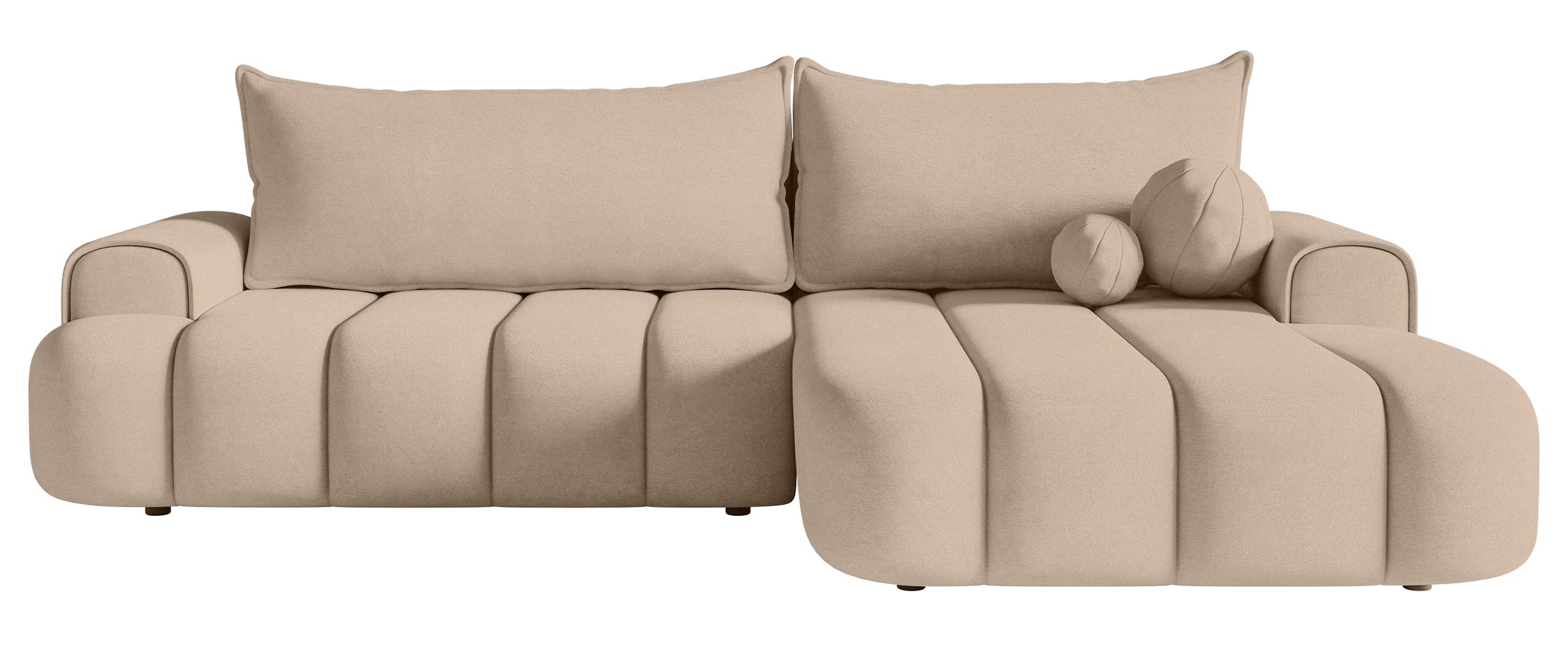 Ecksofa mit Schlaffunktion Dandelino, L-förmig, rechtsseitig, mit Stauraum, beige Samt