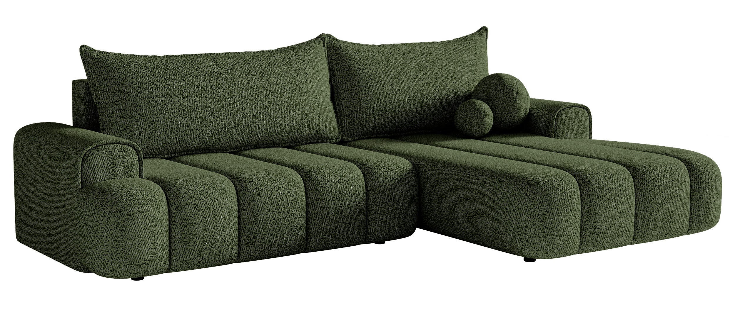 Ecksofa mit Schlaffunktion Dandelino, L-förmig, rechtsseitig, mit Stauraum, khaki Bouclé