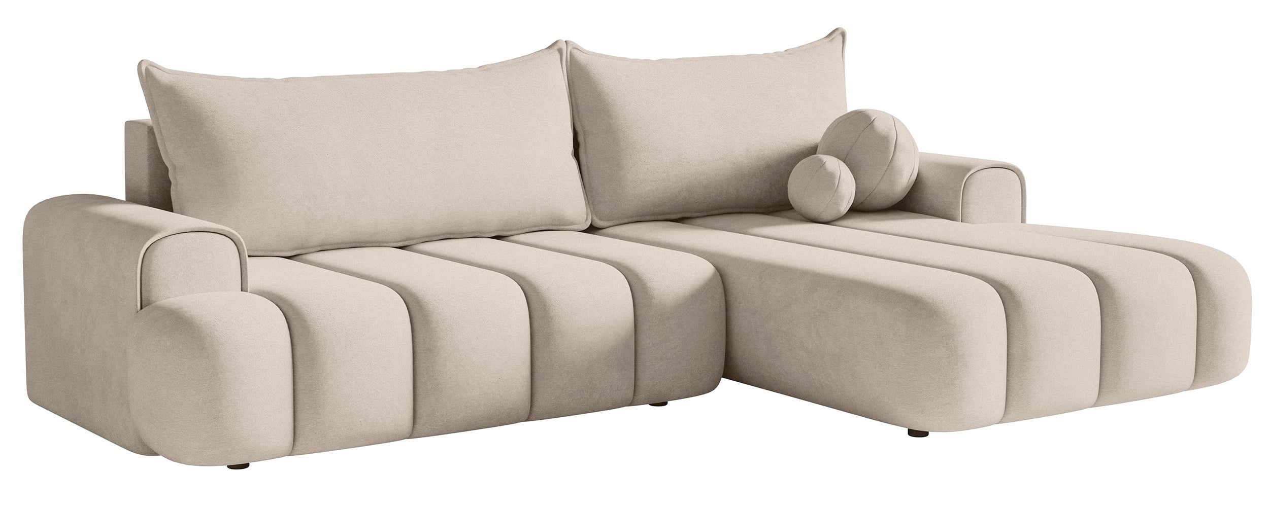 Ecksofa mit Schlaffunktion Dandelino, L-Form, rechtsseitig, mit Stauraum, grau-beiger Samtstoff
