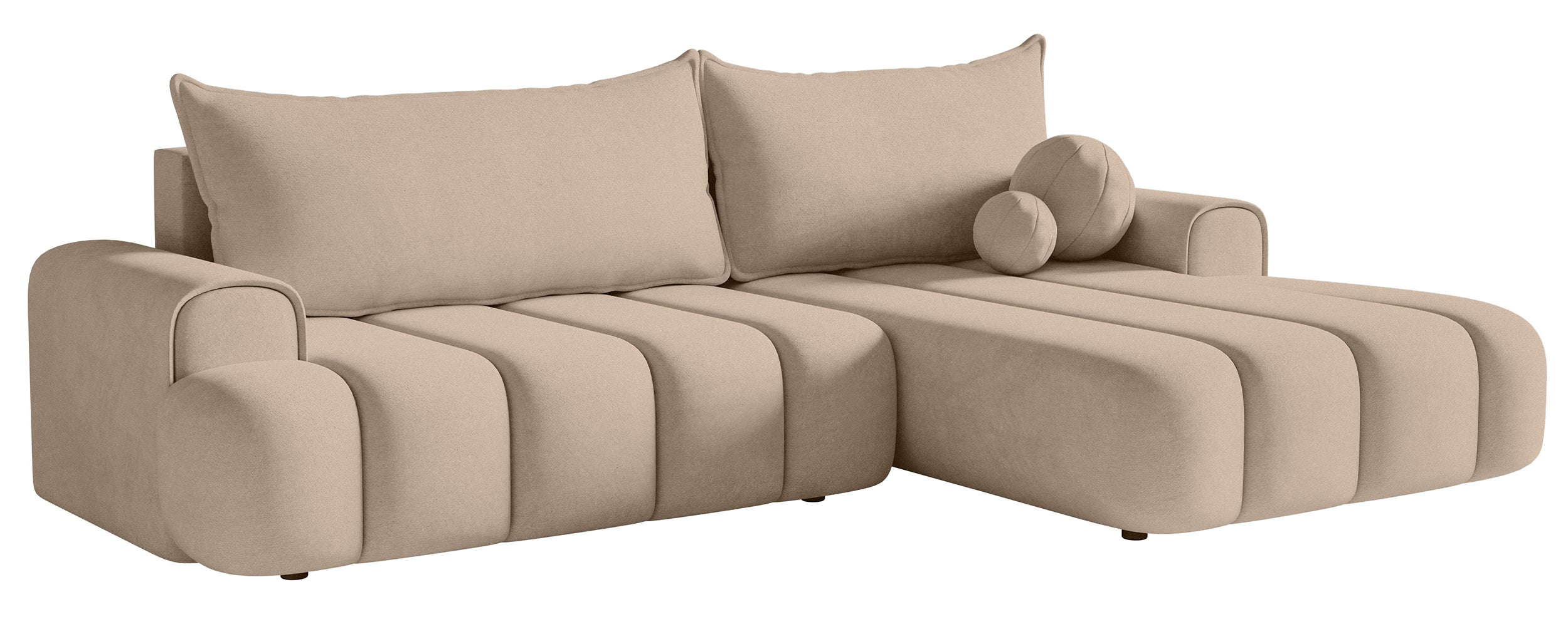 Ecksofa mit Schlaffunktion Dandelino, L-förmig, rechtsseitig, mit Stauraum, beige Samt