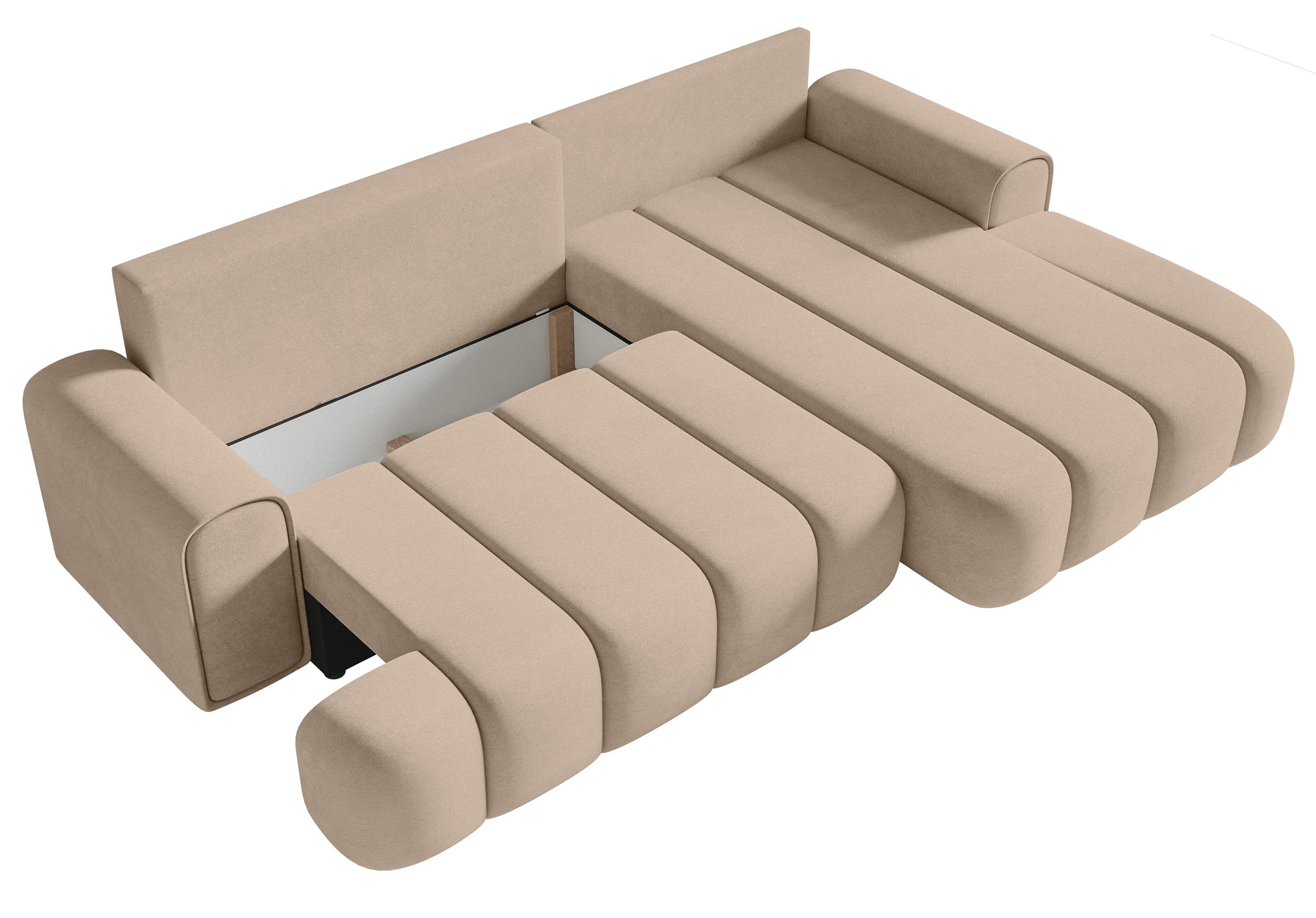 Ecksofa mit Schlaffunktion Dandelino, L-förmig, rechtsseitig, mit Stauraum, beige Samt