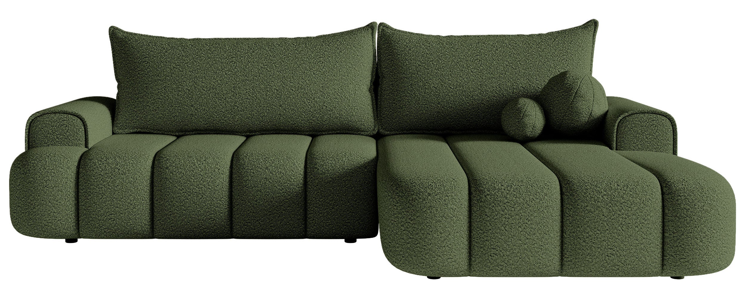 Ecksofa mit Schlaffunktion Dandelino, L-förmig, rechtsseitig, mit Stauraum, khaki Bouclé
