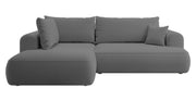 Ecksofa mit Schlaf-Funktion Ovo, L-förmig, mit Armlehne und Stauraum, dunkelgrauer, pflegeleichter Samt, linksseitig