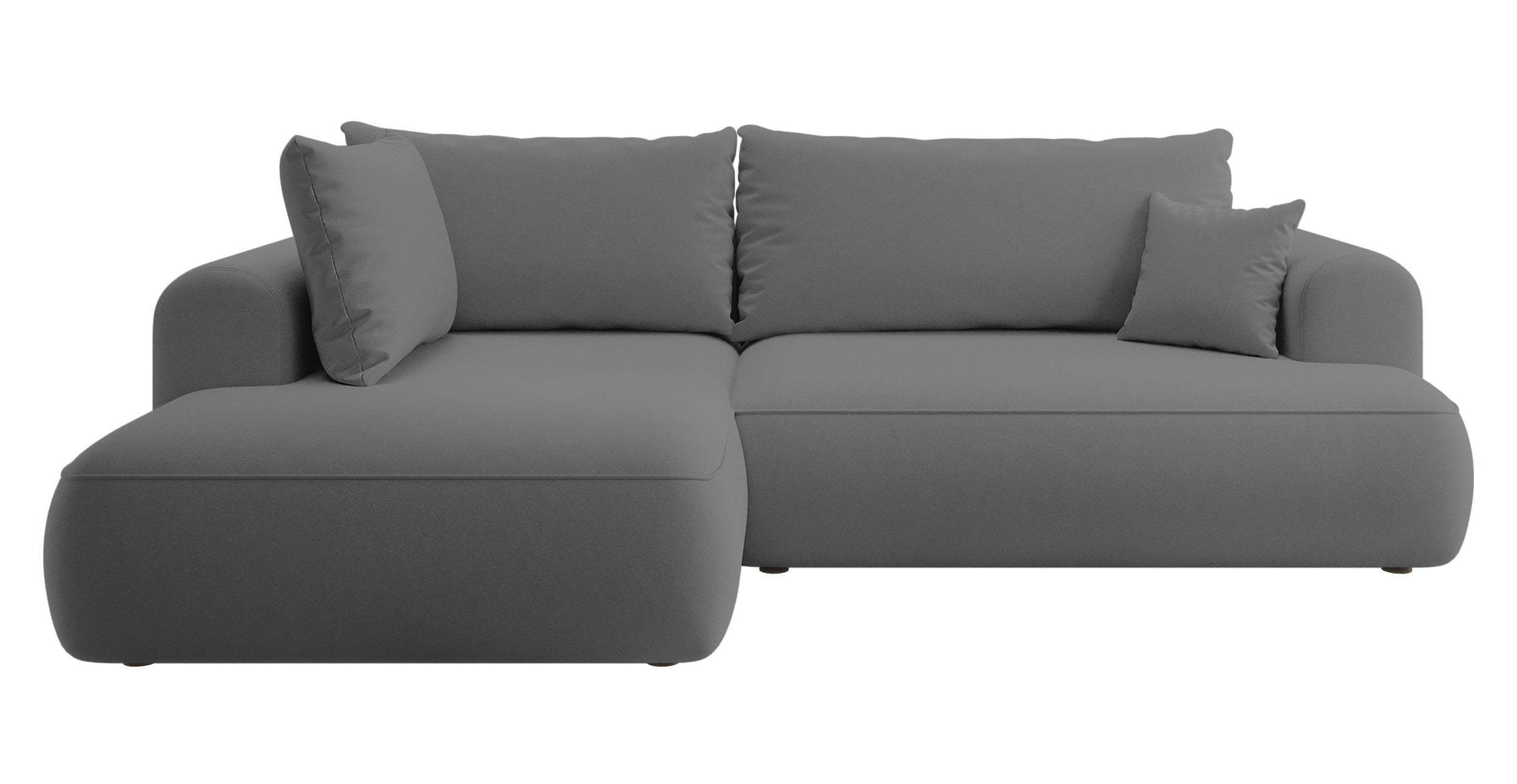 Ecksofa mit Schlaf-Funktion Ovo, L-förmig, mit Armlehne und Stauraum, dunkelgrauer, pflegeleichter Samt, linksseitig