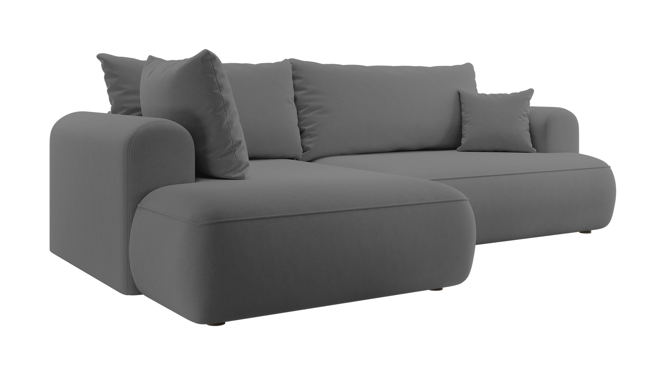 Ecksofa mit Schlaf-Funktion Ovo, L-förmig, mit Armlehne und Stauraum, dunkelgrauer, pflegeleichter Samt, linksseitig
