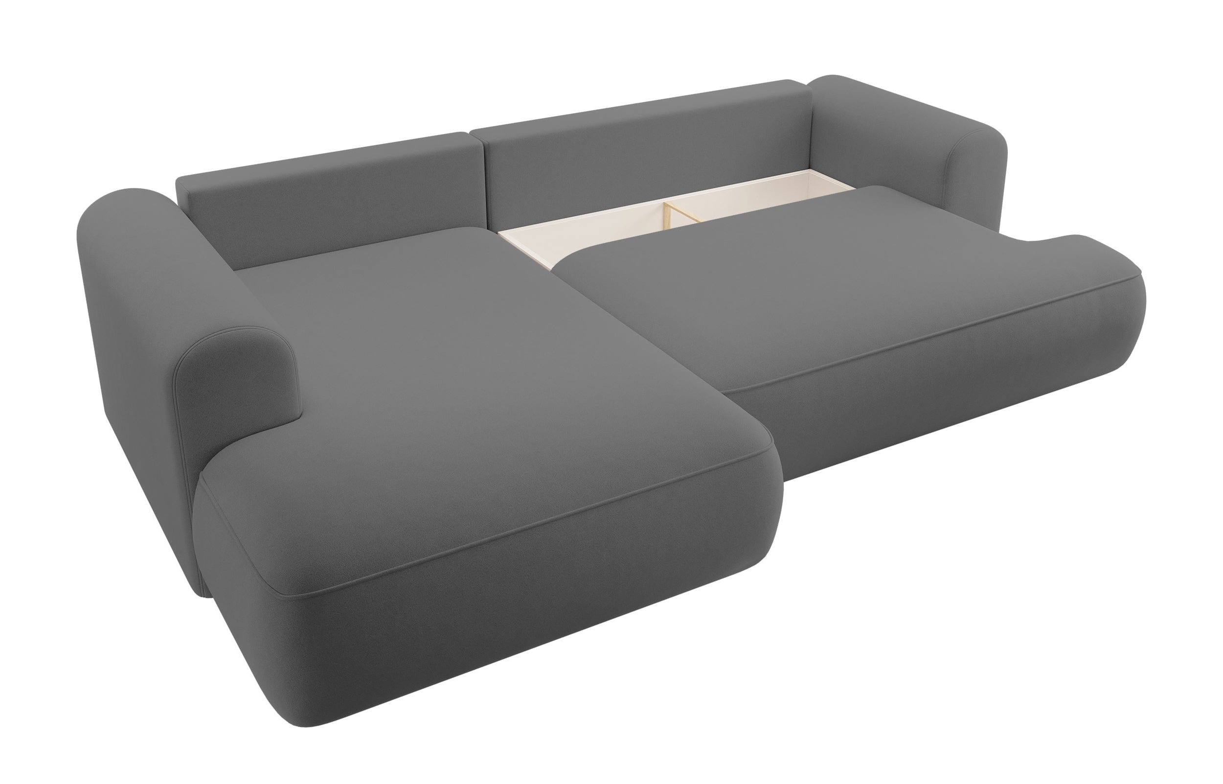 Ecksofa mit Schlaf-Funktion Ovo, L-förmig, mit Armlehne und Stauraum, dunkelgrauer, pflegeleichter Samt, linksseitig