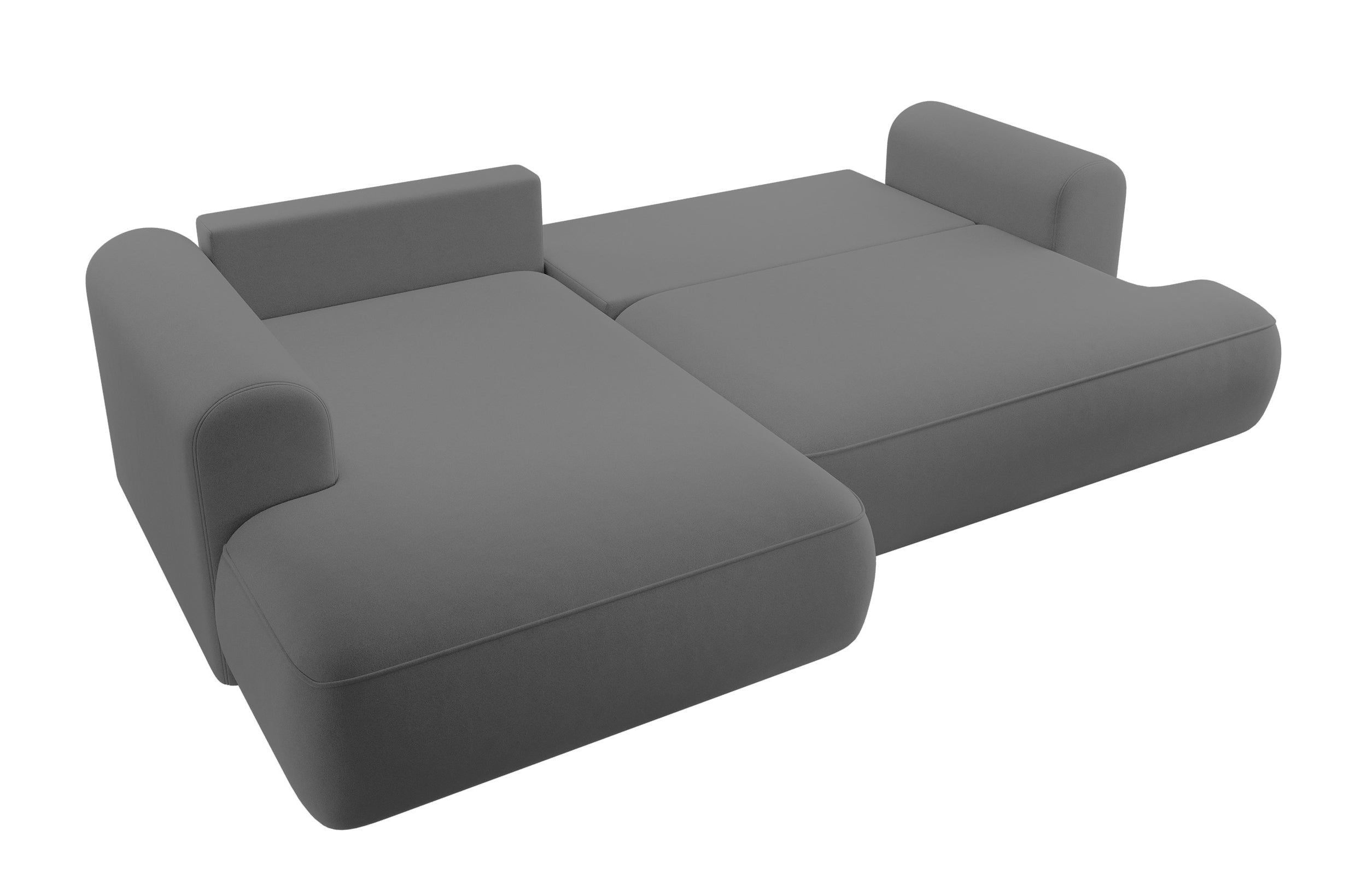 Ecksofa mit Schlaf-Funktion Ovo, L-förmig, mit Armlehne und Stauraum, dunkelgrauer, pflegeleichter Samt, linksseitig