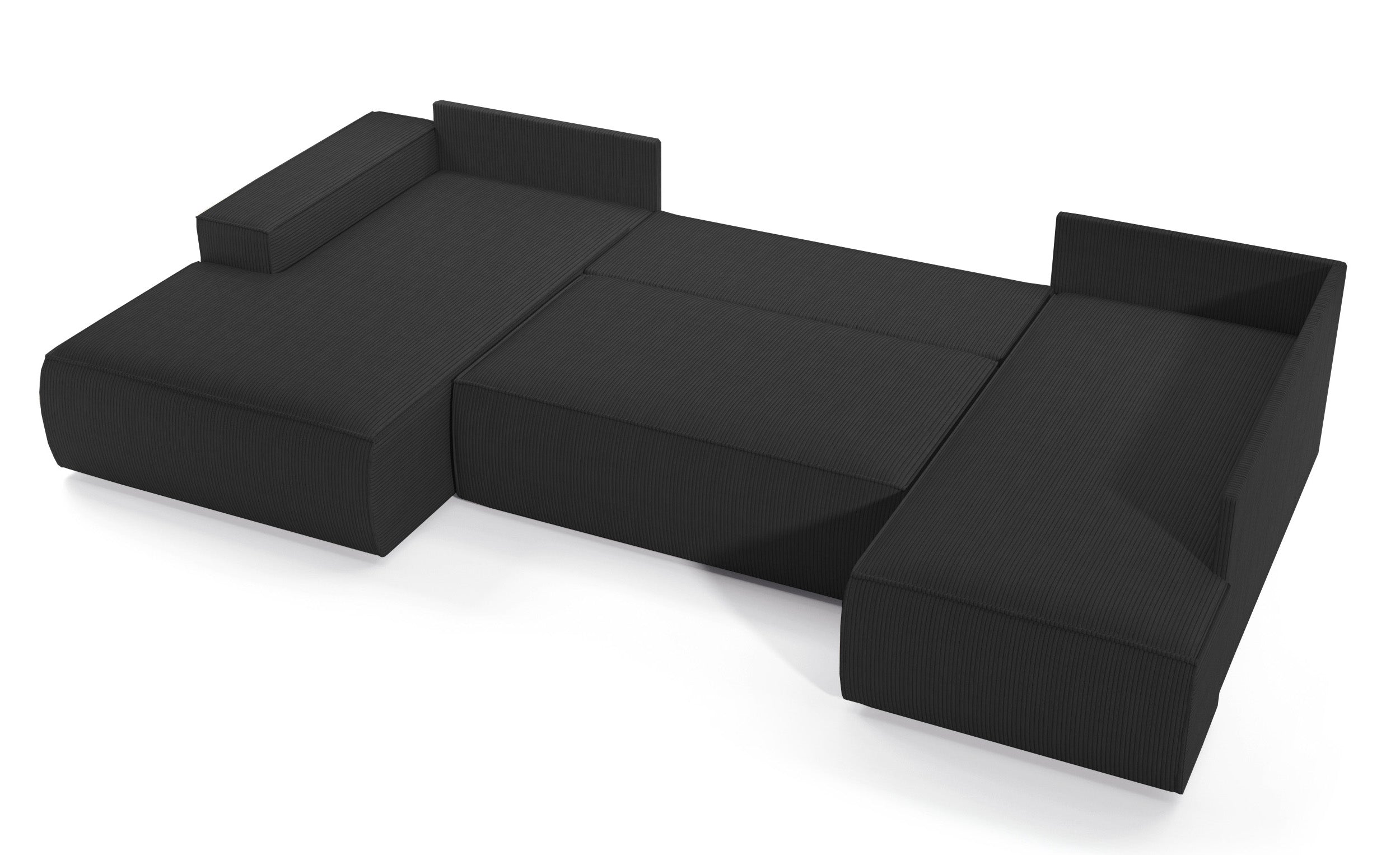 Ecksofa mit Schlaffunktion Farese New U-förmig mit Stauraum, linksseitig, schwarz, Cordstoff