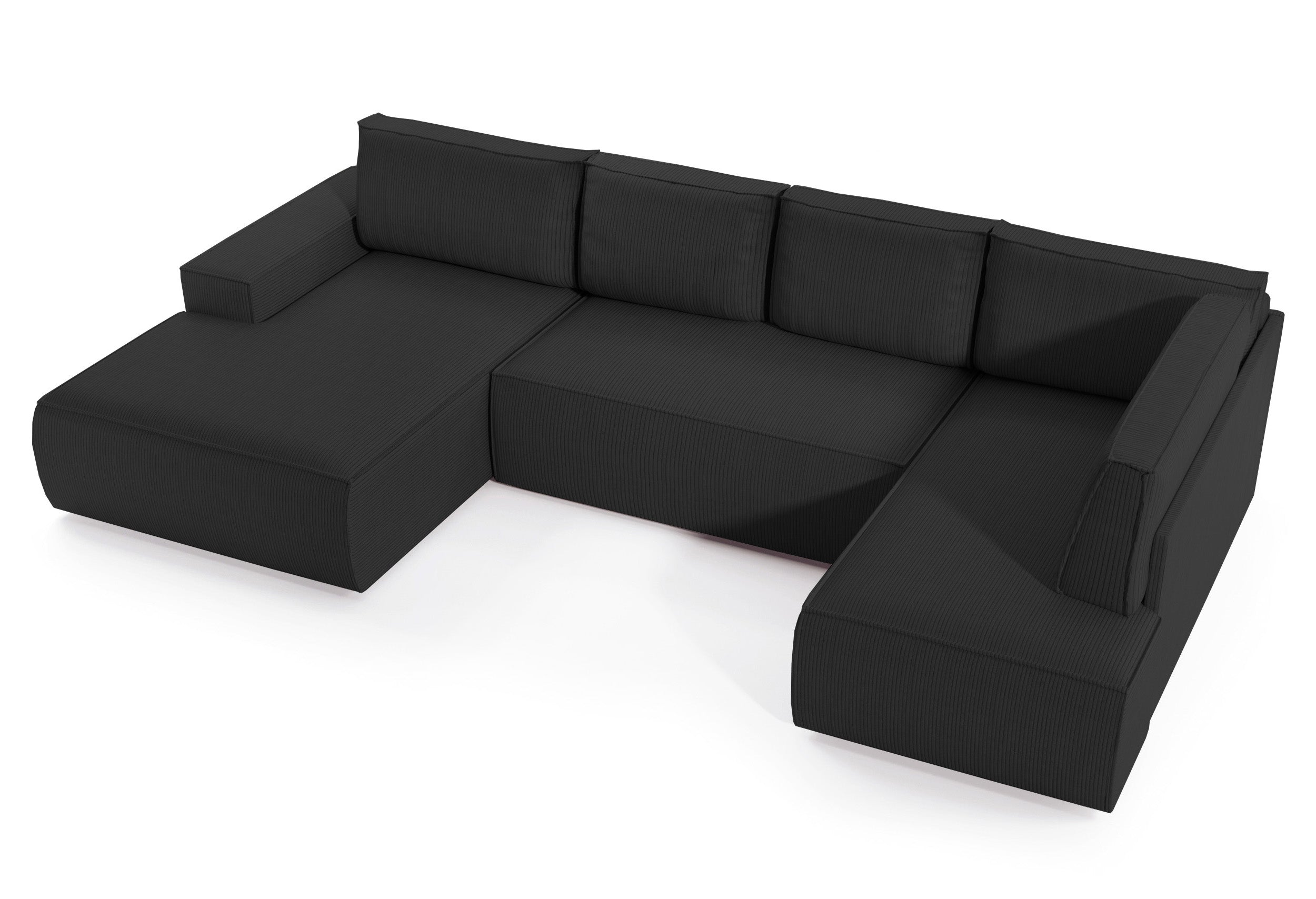 Ecksofa mit Schlaffunktion Farese New U-förmig mit Stauraum, linksseitig, schwarz, Cordstoff