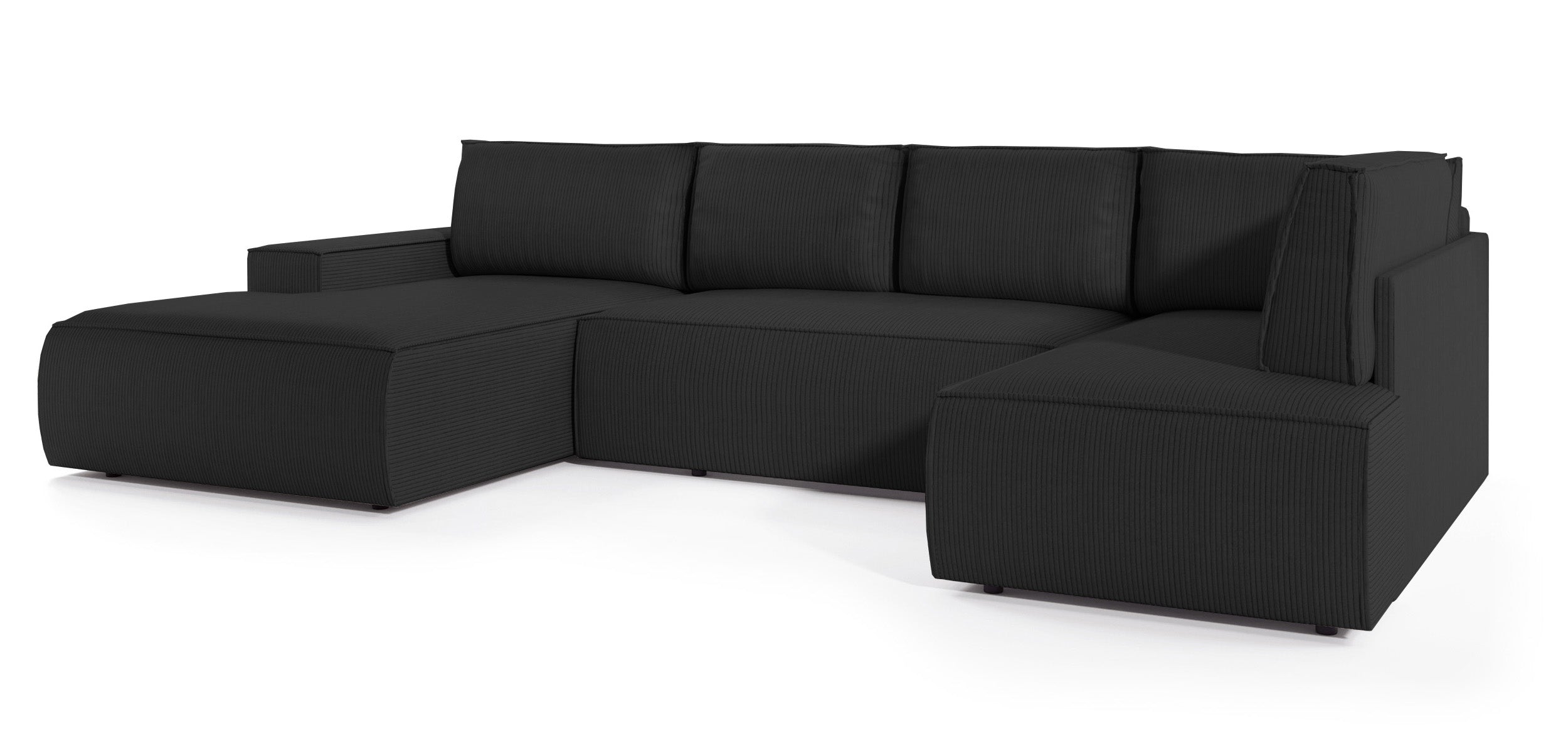 Ecksofa mit Schlaffunktion Farese New U-förmig mit Stauraum, linksseitig, schwarz, Cordstoff