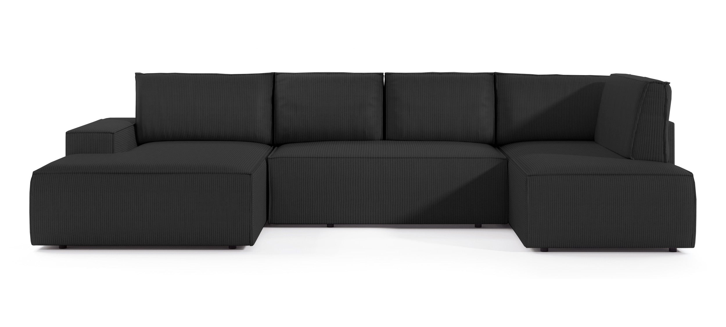 Ecksofa mit Schlaffunktion Farese New U-förmig mit Stauraum, linksseitig, schwarz, Cordstoff