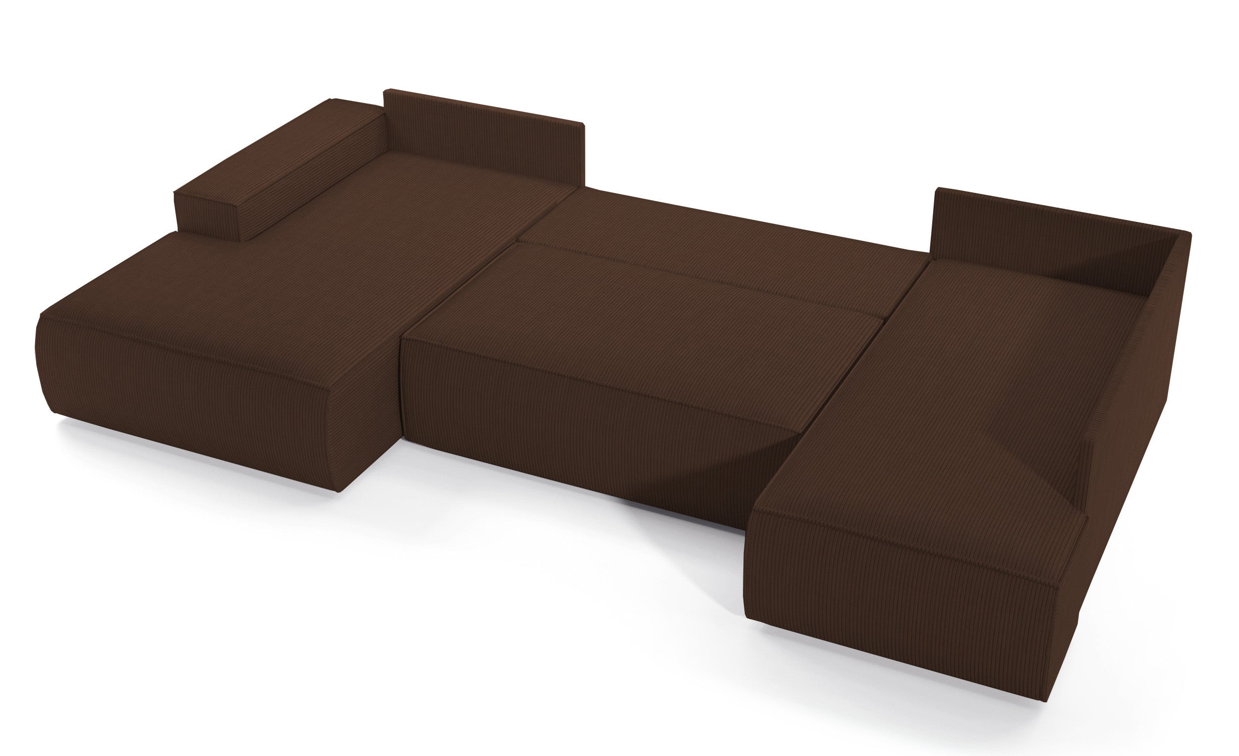 Ecksofa mit Schlaffunktion Farese New U-förmig mit Stauraum, linksseitig, brauner Cordstoff
