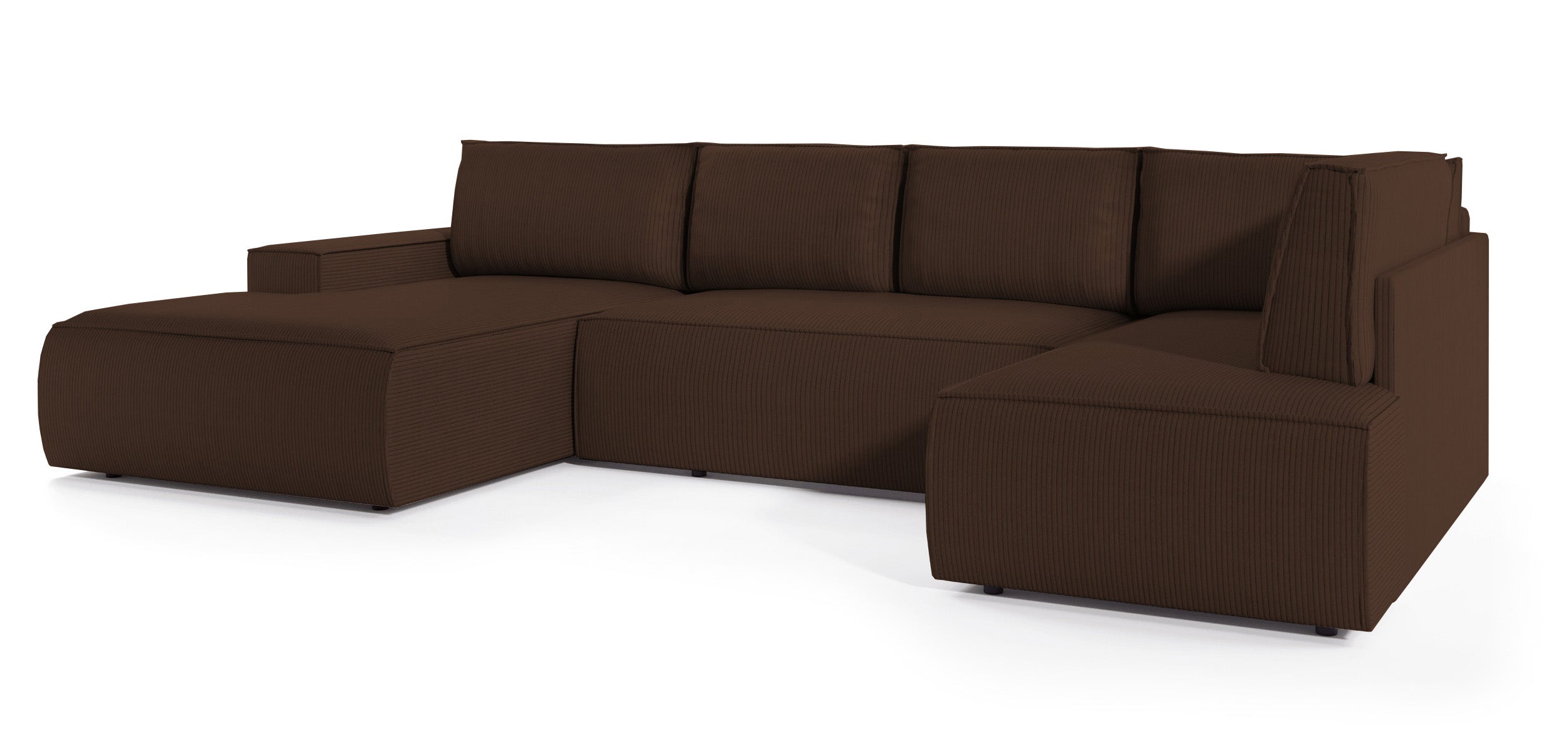 Ecksofa mit Schlaffunktion Farese New U-förmig mit Stauraum, linksseitig, brauner Cordstoff