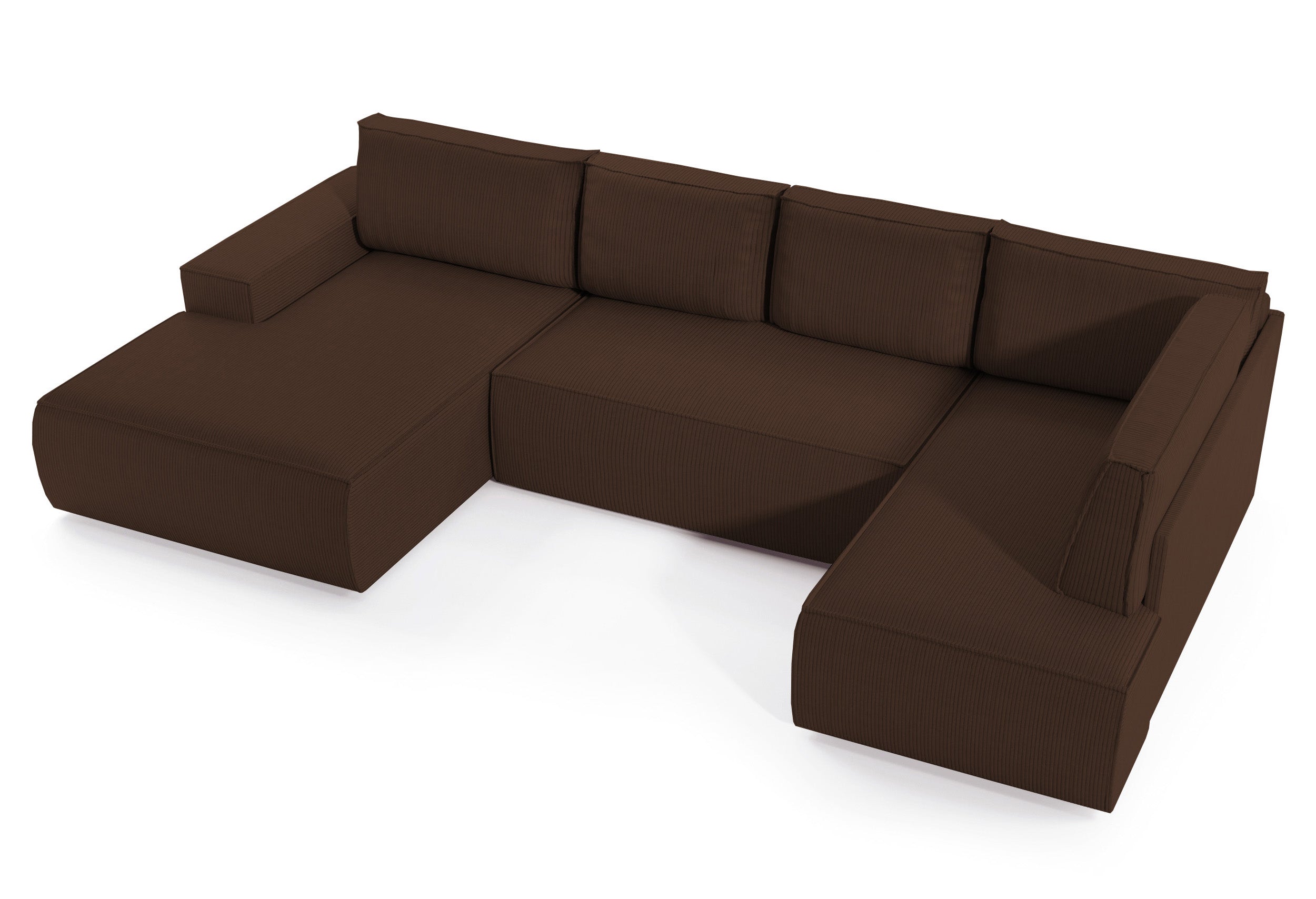 Ecksofa mit Schlaffunktion Farese New U-förmig mit Stauraum, linksseitig, brauner Cordstoff