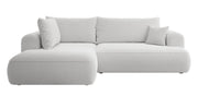 Ecksofa mit Schlaffunktion Ovo, L-förmig, mit Armlehne und Stauraum, grauer Bouclé, linksseitig