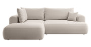 Ecksofa mit Schlaffunktion Ovo, L-förmig, mit Armlehne und Stauraum, cremefarbener, leicht zu reinigender Samt, linksseitig