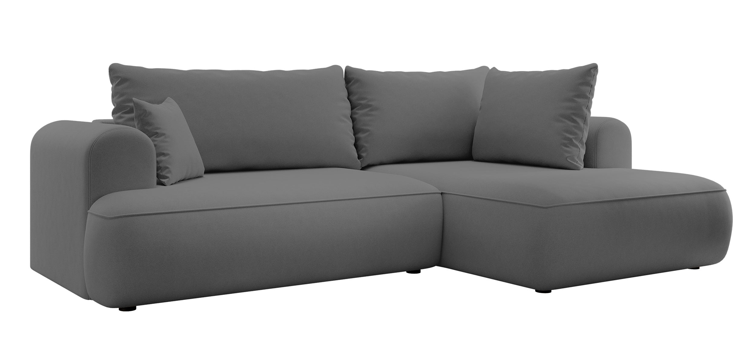 Ecksofa mit Schlaffunktion Ovo, L-förmig, mit Armlehne und Stauraum, dunkelgrauer, pflegeleichter Samt, rechtsseitig