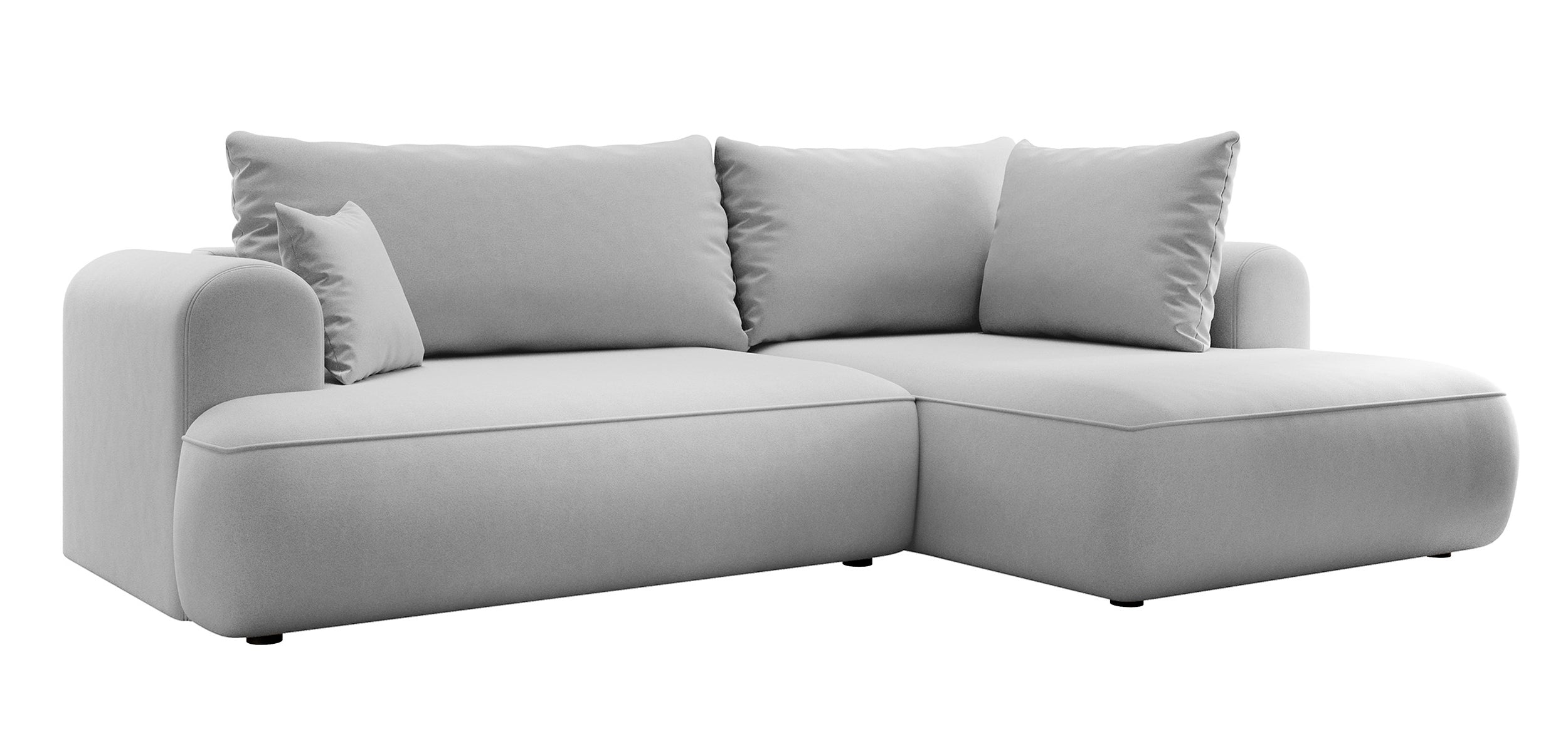 Ecksofa mit Schlaffunktion Ovo, L-förmig, mit Armlehne und Stauraum, grau, pflegeleichter Samt, rechtsseitig