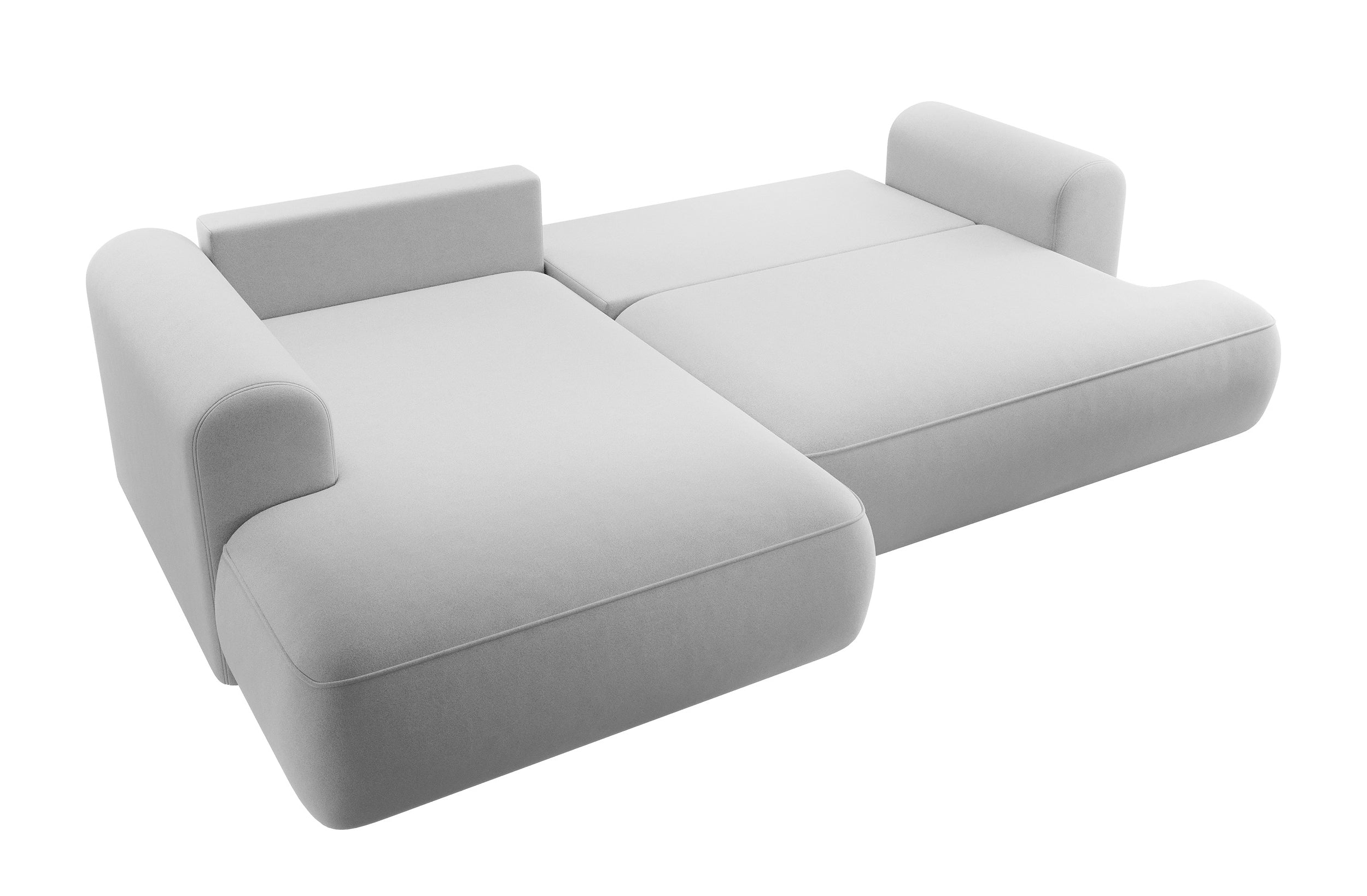 Ecksofa mit Schlaffunktion Ovo, L-förmig, mit Armlehne und Stauraum, grauer, leicht zu reinigender Samt, linksseitig