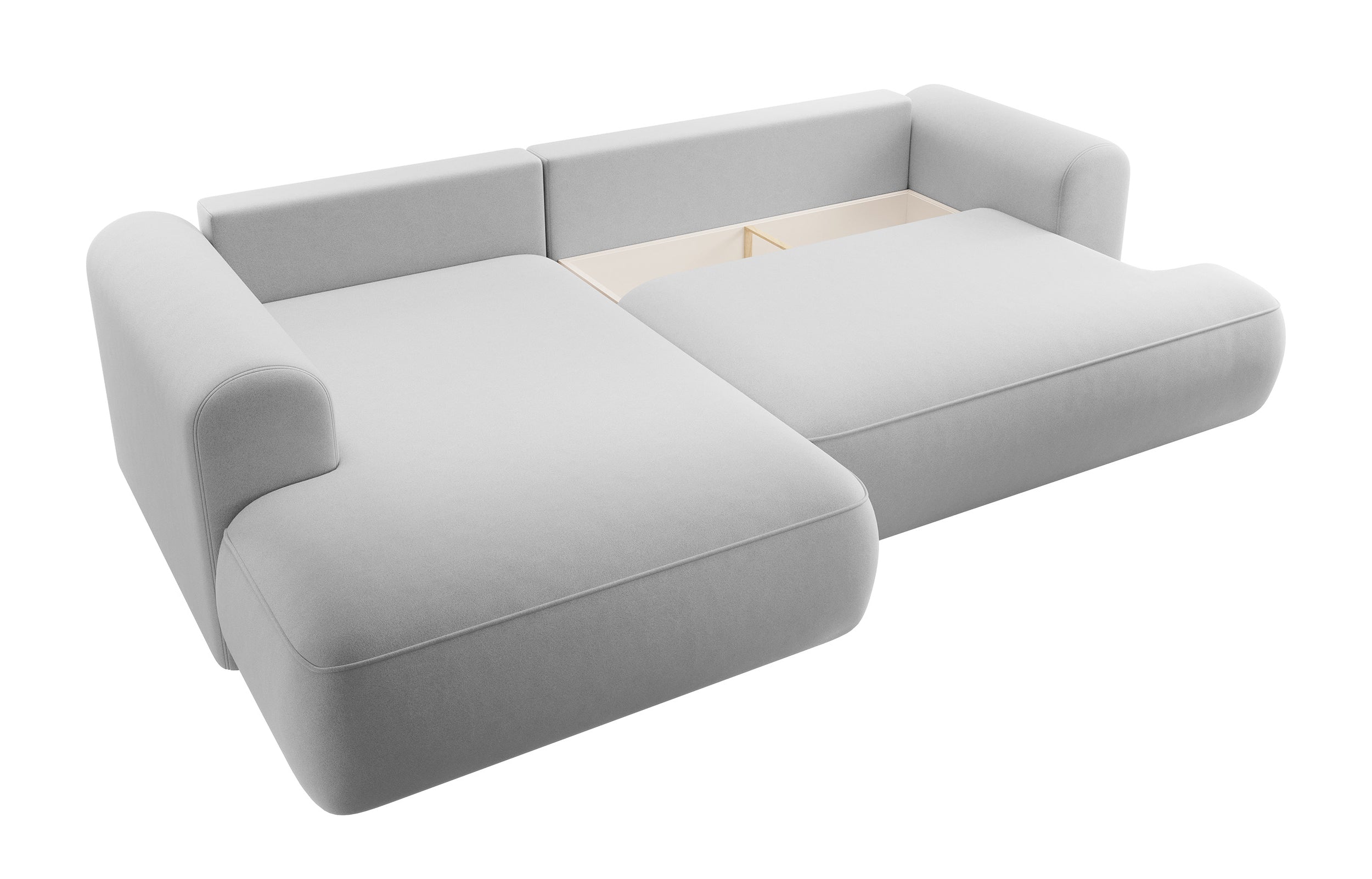 Ecksofa mit Schlaffunktion Ovo, L-förmig, mit Armlehne und Stauraum, grauer, leicht zu reinigender Samt, linksseitig
