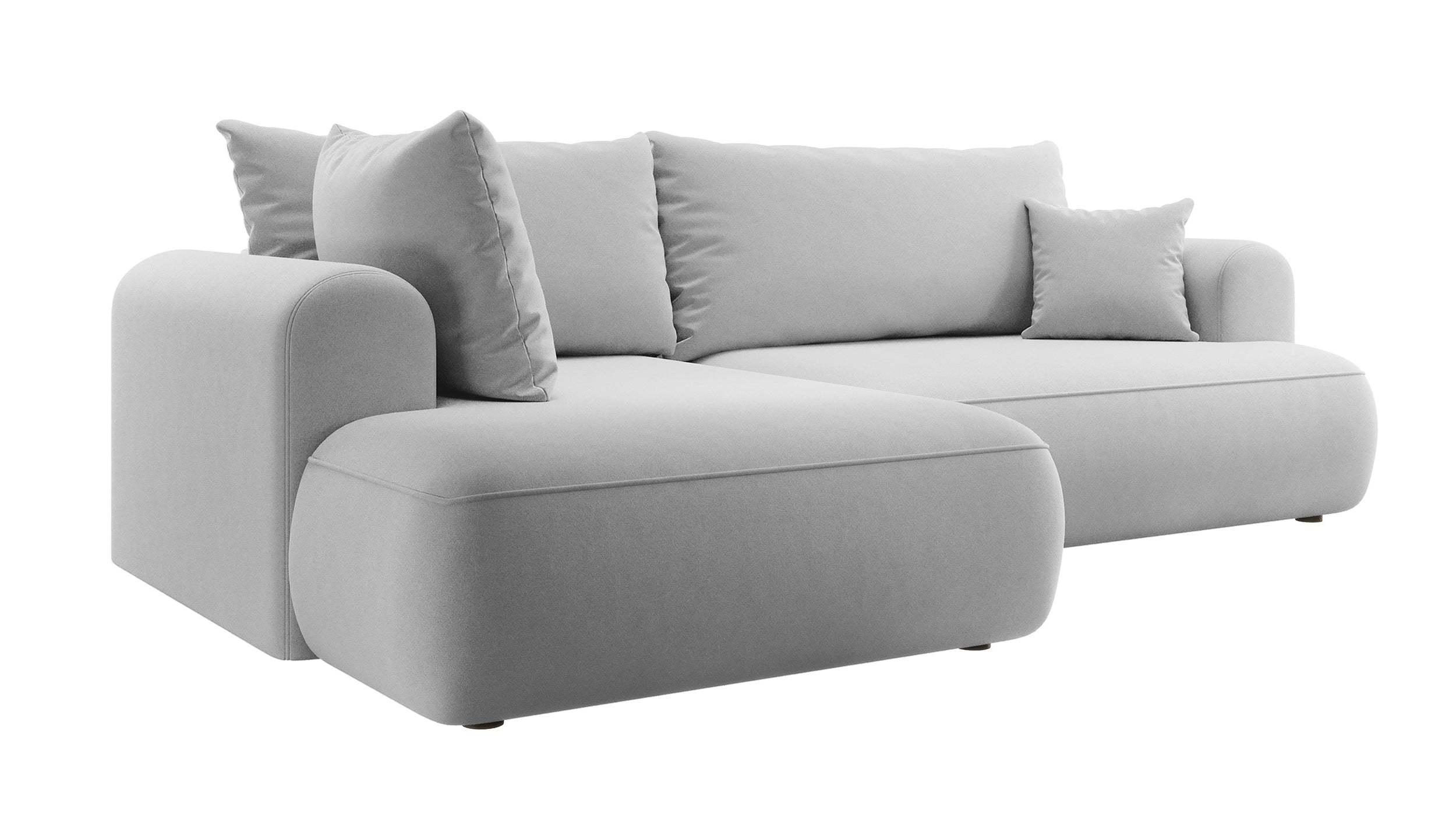 Ecksofa mit Schlaffunktion Ovo, L-förmig, mit Armlehne und Stauraum, grauer, leicht zu reinigender Samt, linksseitig