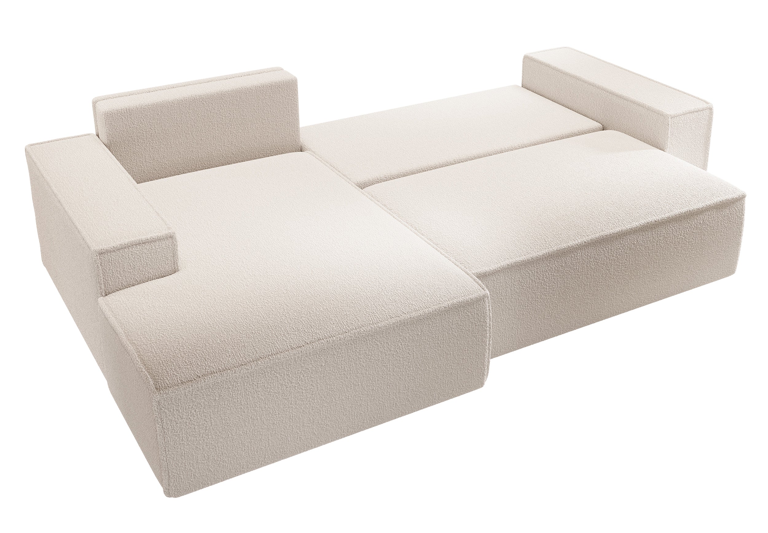 Ecksofa mit Schlaffunktion Farese New, L-förmig, mit Stauraum, beige Bouclé, linksseitig