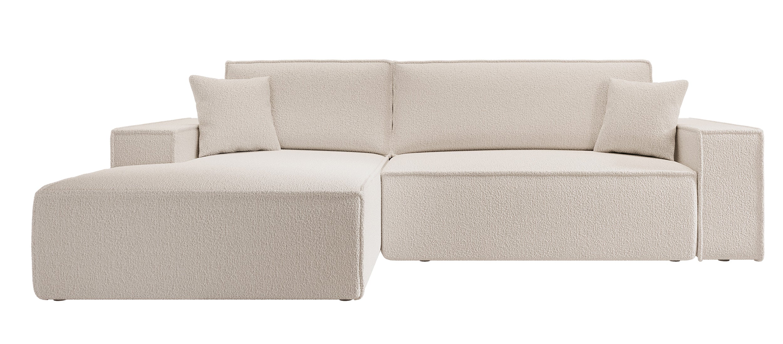 Ecksofa mit Schlaffunktion Farese New, L-förmig, mit Stauraum, beige Bouclé, linksseitig