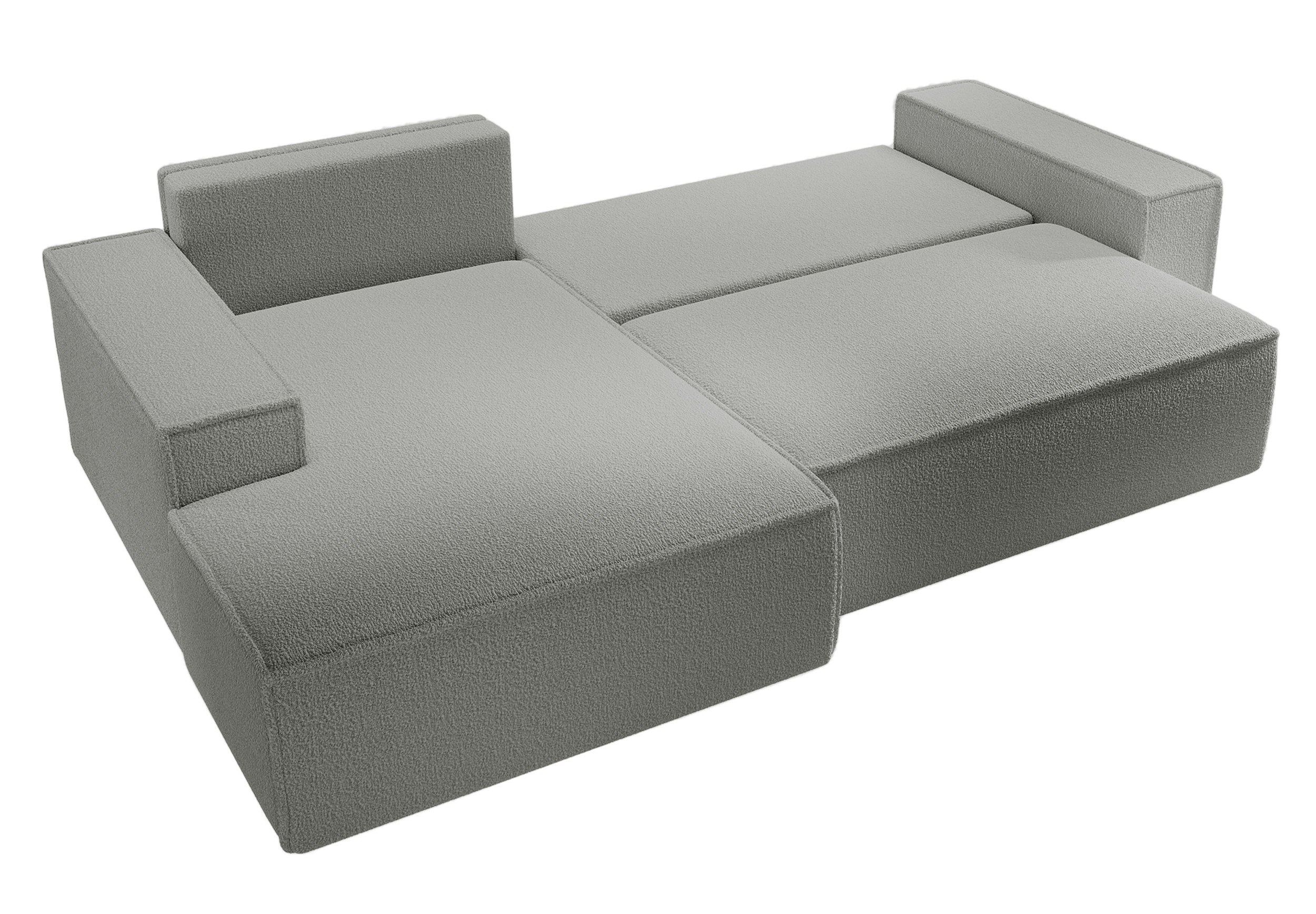 Ecksofa mit Schlaffunktion Farese New L-förmig mit Stauraum, grau Bouclé, linksseitig