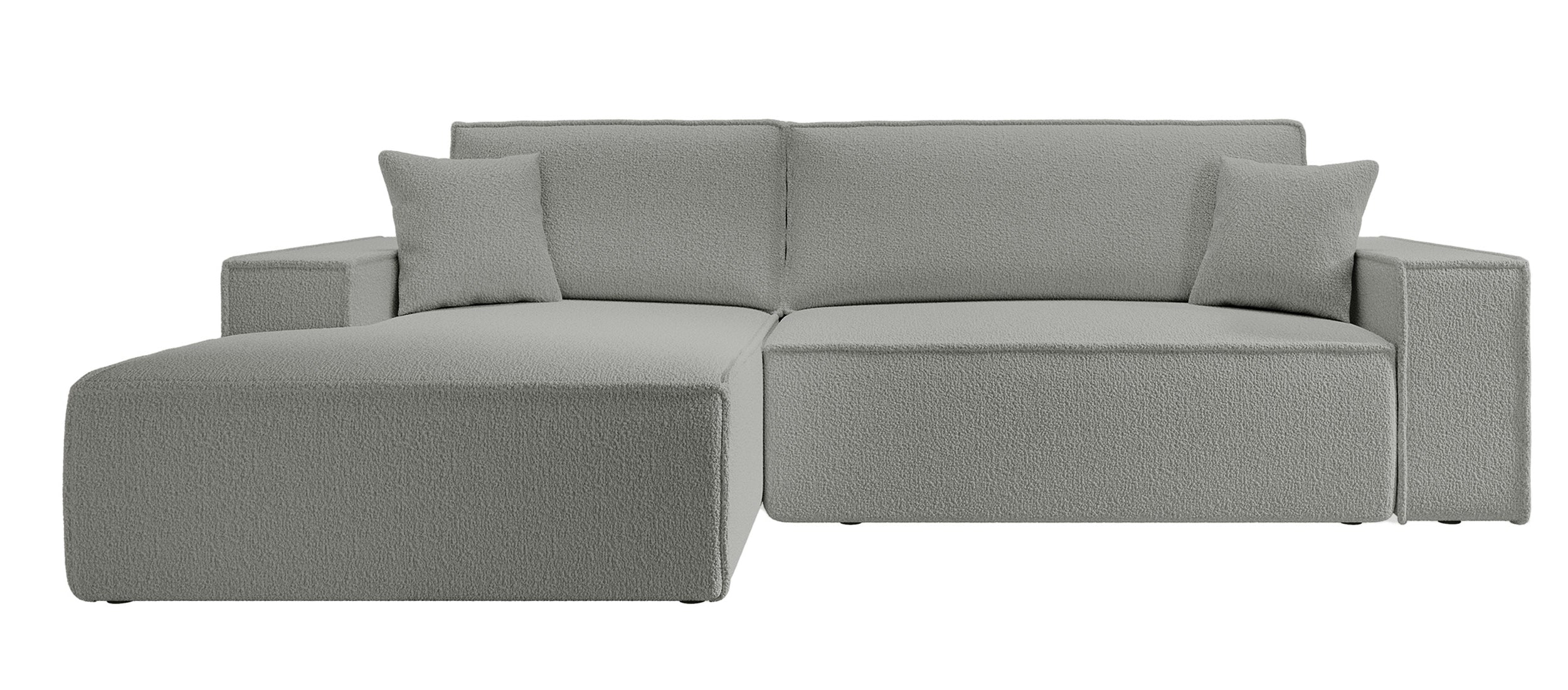 Ecksofa mit Schlaffunktion Farese New L-förmig mit Stauraum, grau Bouclé, linksseitig