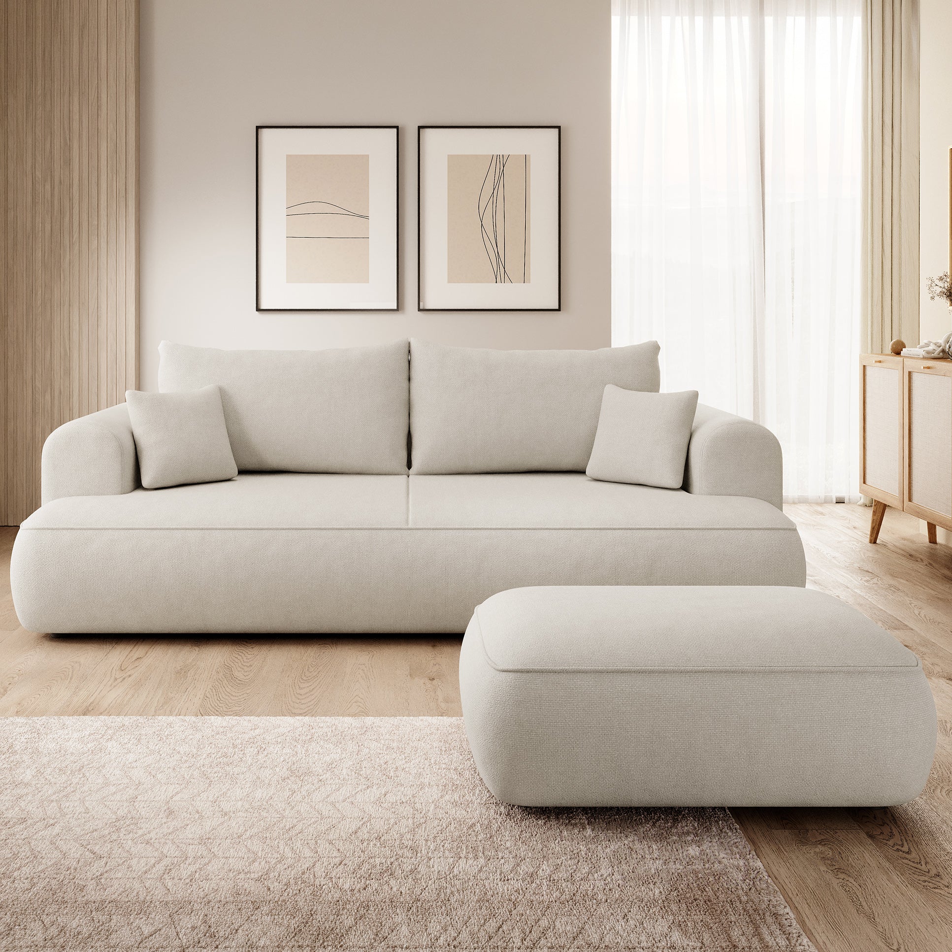 Ovo Hocker, cremiger Chenille, leicht zu reinigen