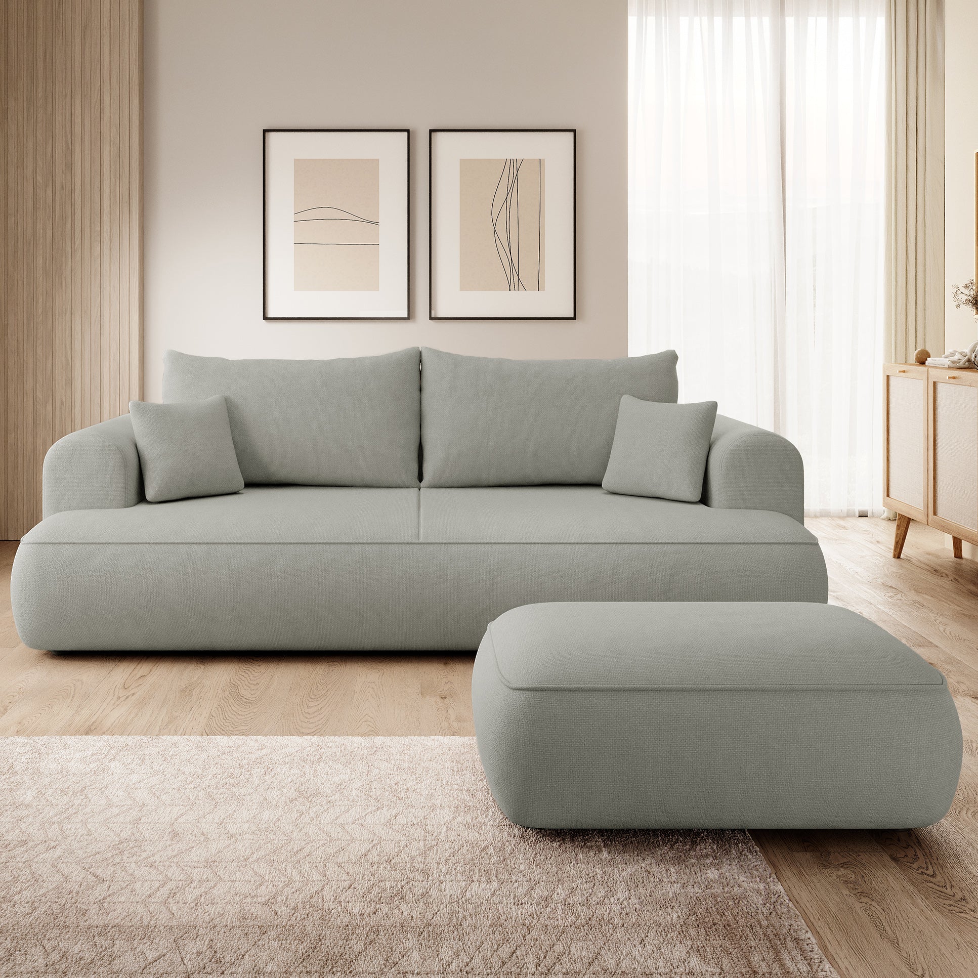 Ovo Hocker grau, pflegeleichter Chenille