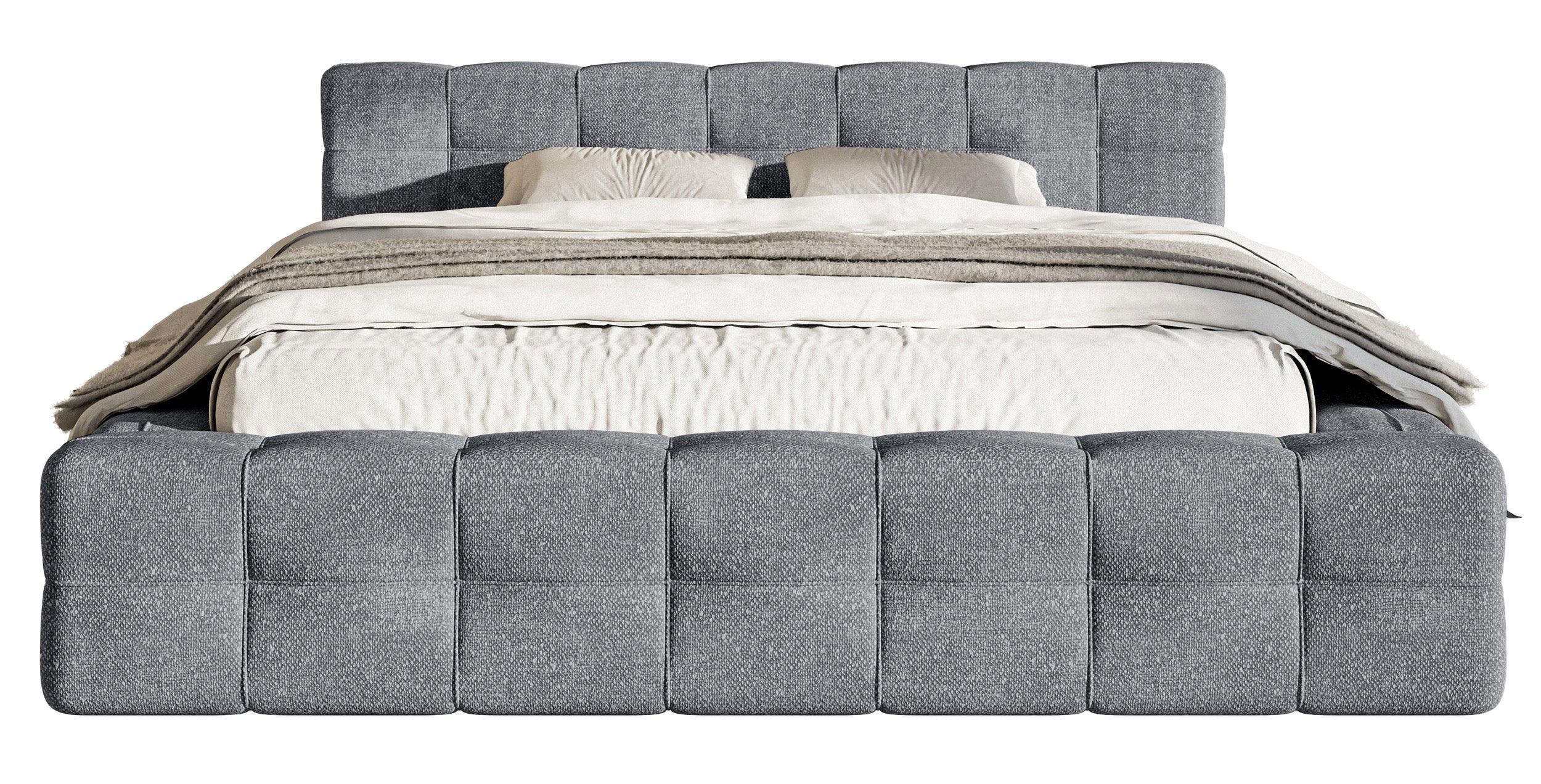 Gepolstertes Bett Puffly 160x200 cm mit Stauraum, Metallrahmen, dunkelgrauer Chenille