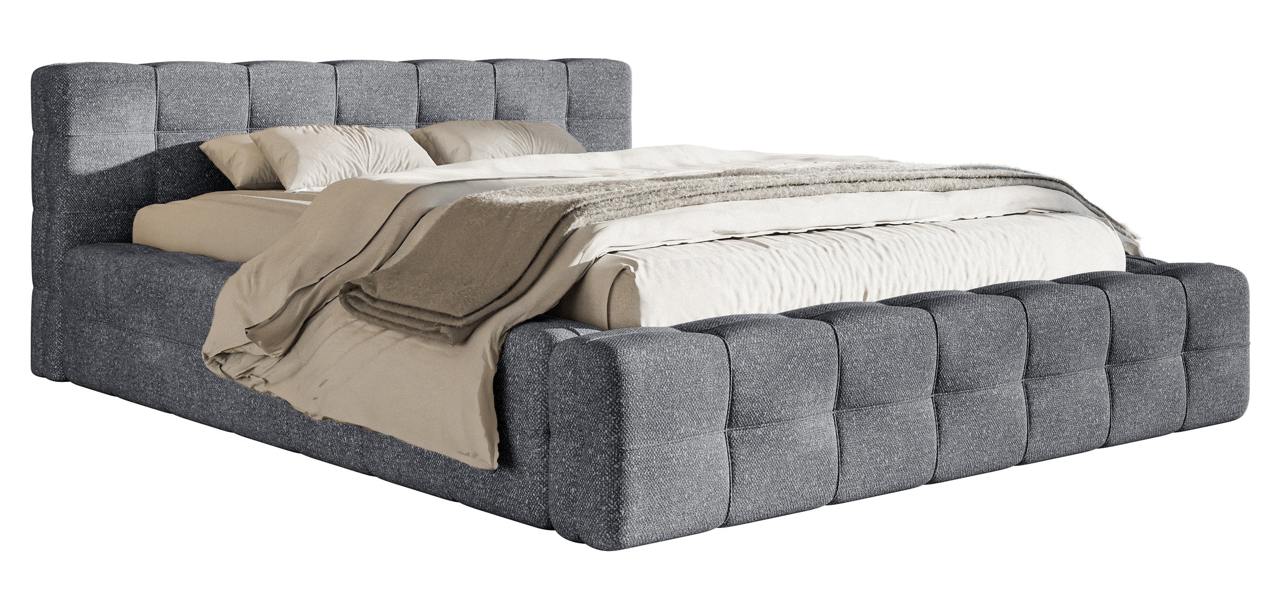 Polsterbett Puffly 180x200 cm mit Stauraum, Metallrahmen, dunkelgrauer Chenille-Stoff