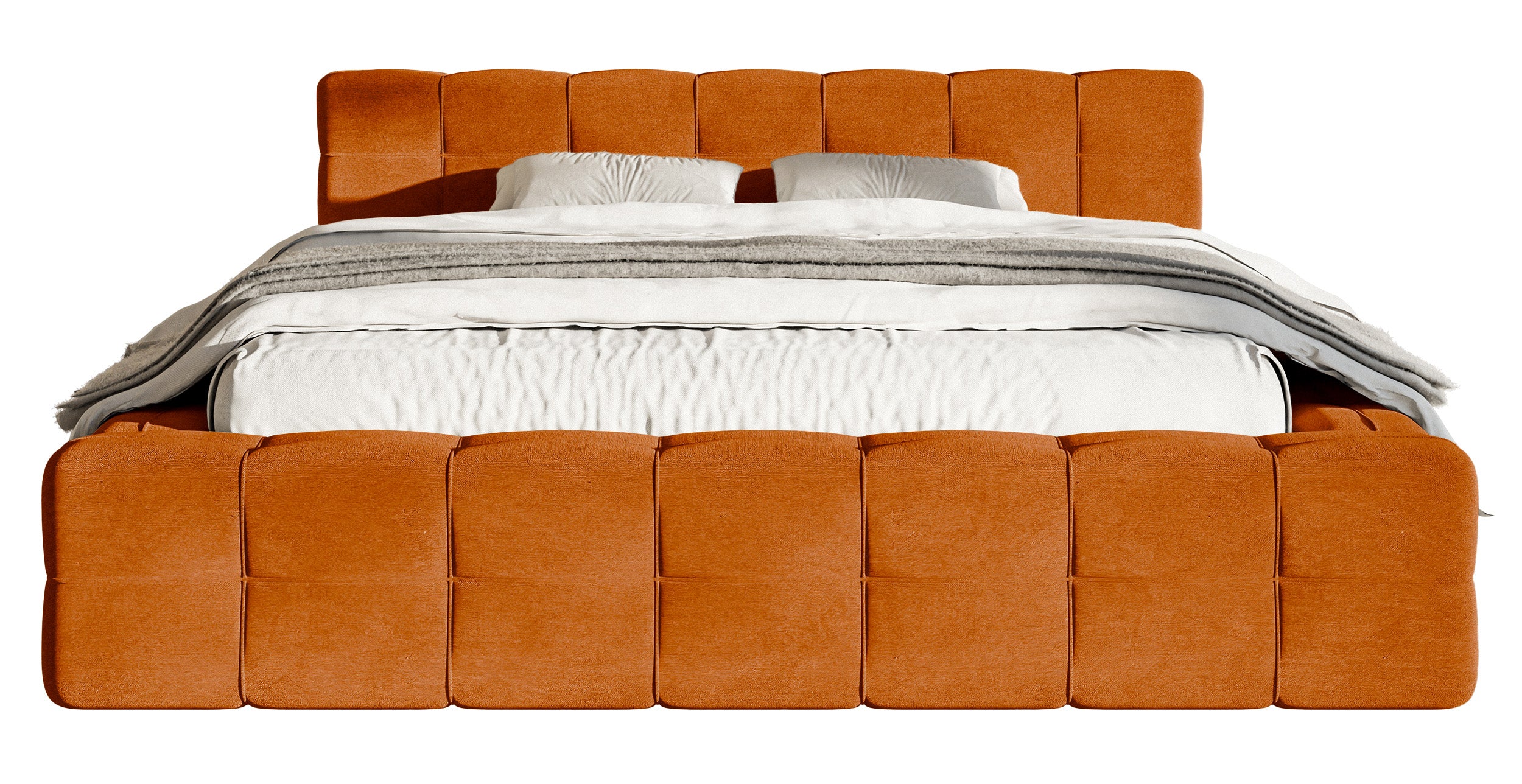 Gepolstertes Bett Puffly 160x200 cm mit Stauraum, Metallrahmen, kupferfarbener Samt