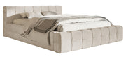 Gepolstertes Bett Puffly 160x200 cm mit Stauraum, Metallrahmen, grau-beiger Samt