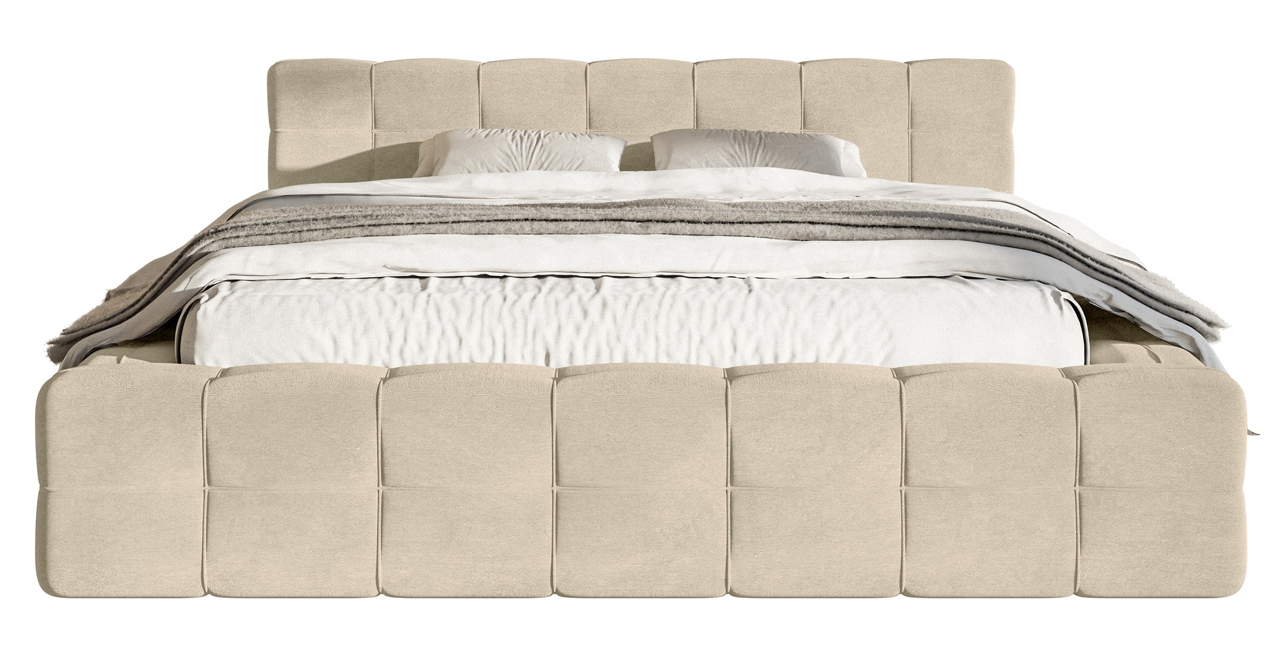 Polsterbett Puffly 140x200 cm mit Stauraum, Metallrahmen, beige Samt