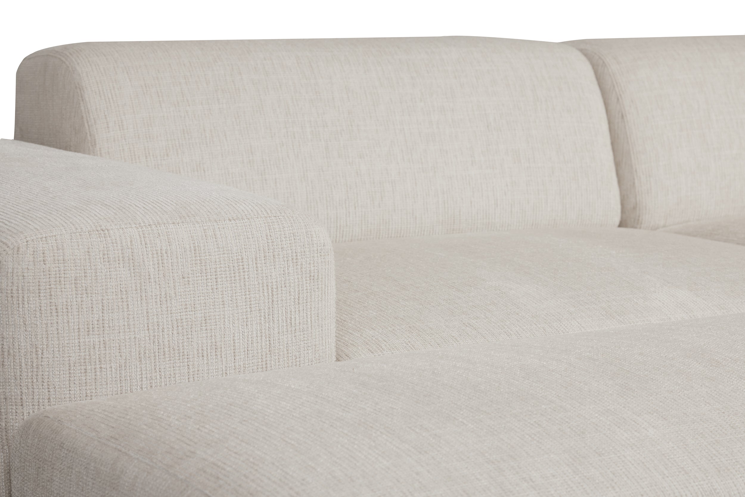 Modulares Ecksofa Pyllomi, L-förmig mit Hocker, cremefarbenes Geflecht